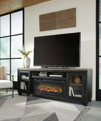 Luxury Living Gallery - Ashley Furniture - Foyland 83" TV Stand with Electric Fireplace - 83" TV Stand with Electric Fireplace / Black/Brown - W989W1