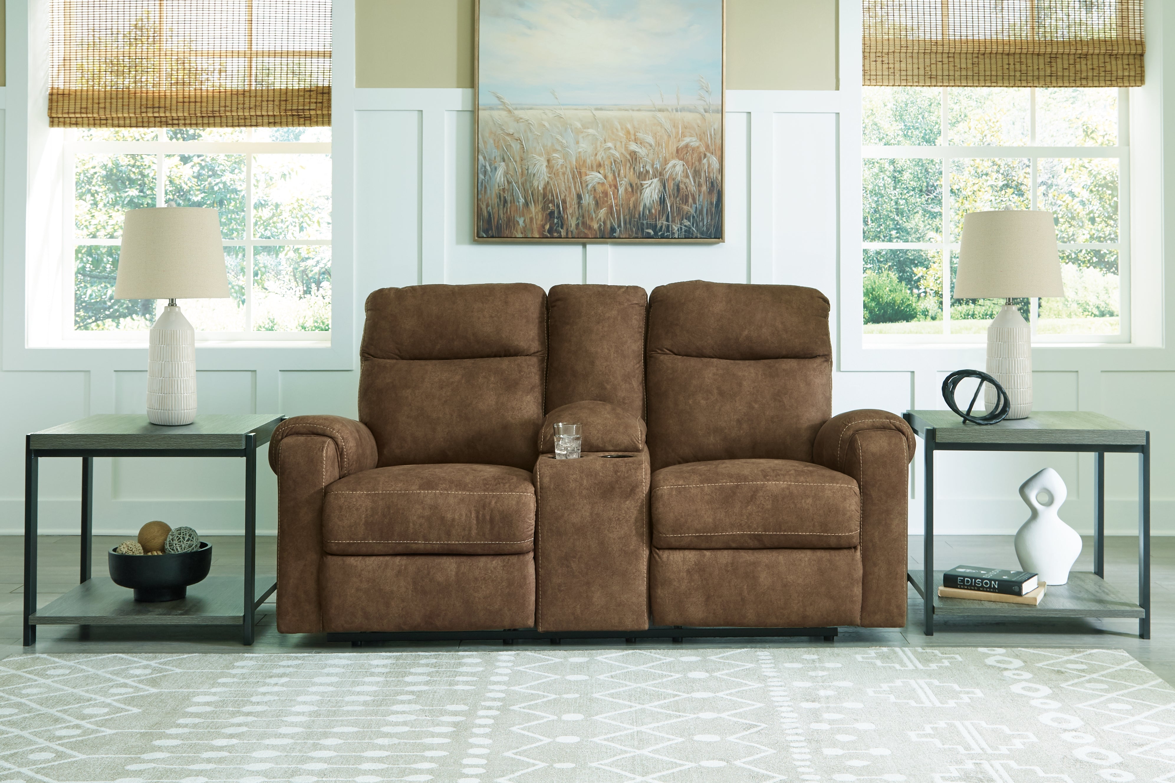 Luxury Living Gallery - Ashley Furniture - Edenwold Living Room - DBL Rec Loveseat w/Console / Brindle - 1380594