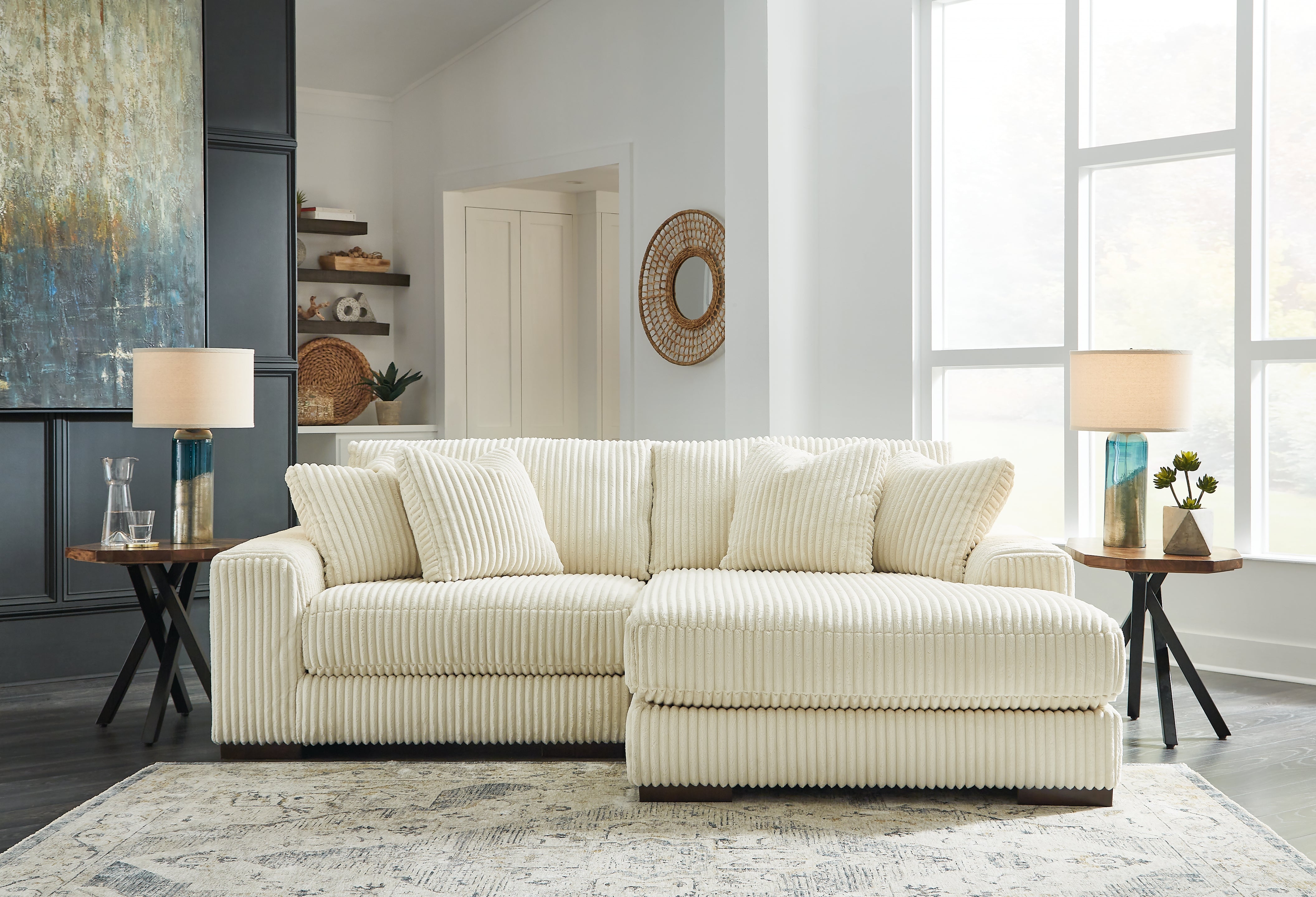 Luxury Living Gallery - Ashley Furniture - Lindyn Sectional - RAF 2-Piece Sectional with Chaise / Ivory - 21104S4