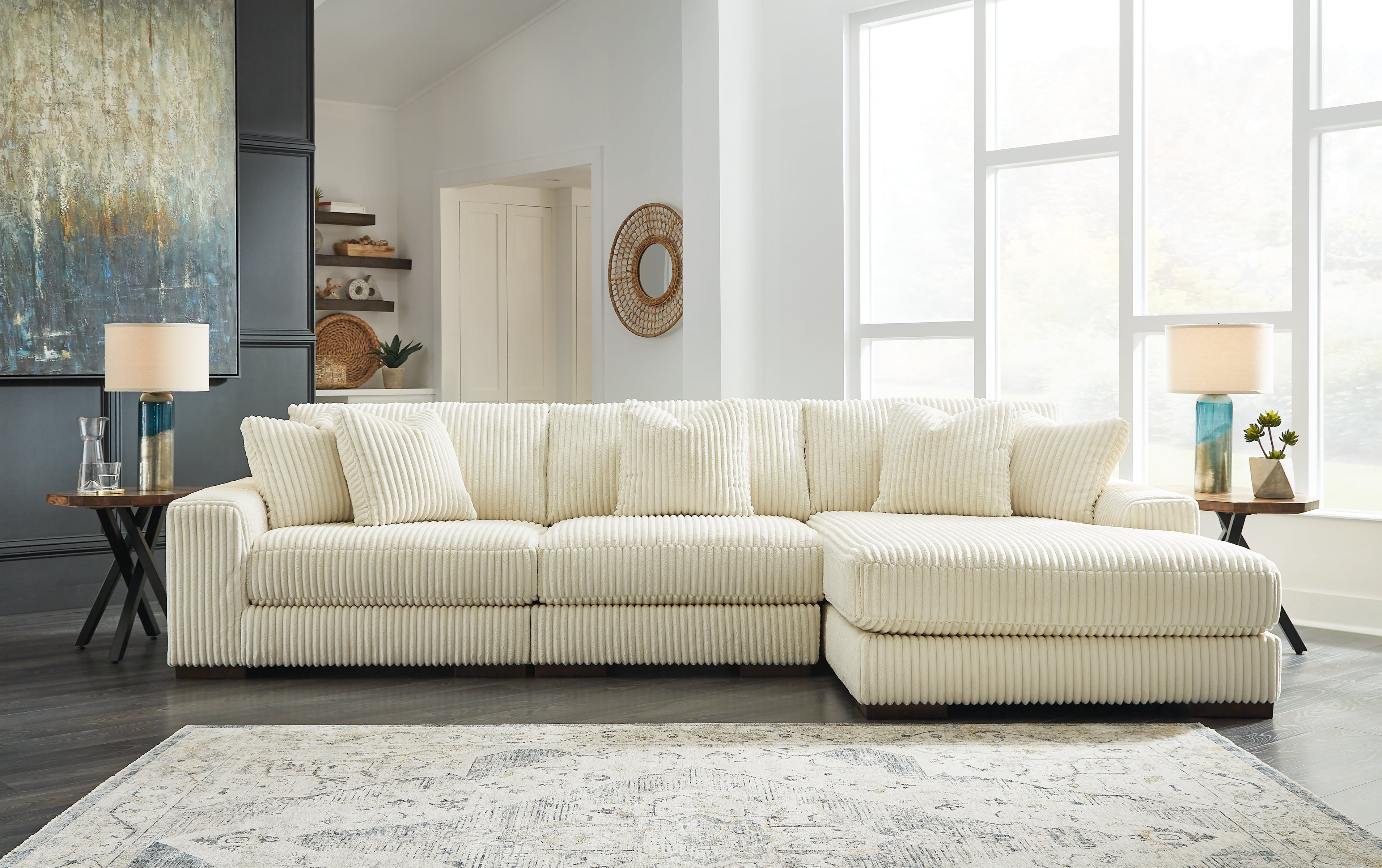 Luxury Living Gallery - Ashley Furniture - Lindyn Sectional - RAF 3-Piece Sectional with Chaise / Ivory - 21104S12