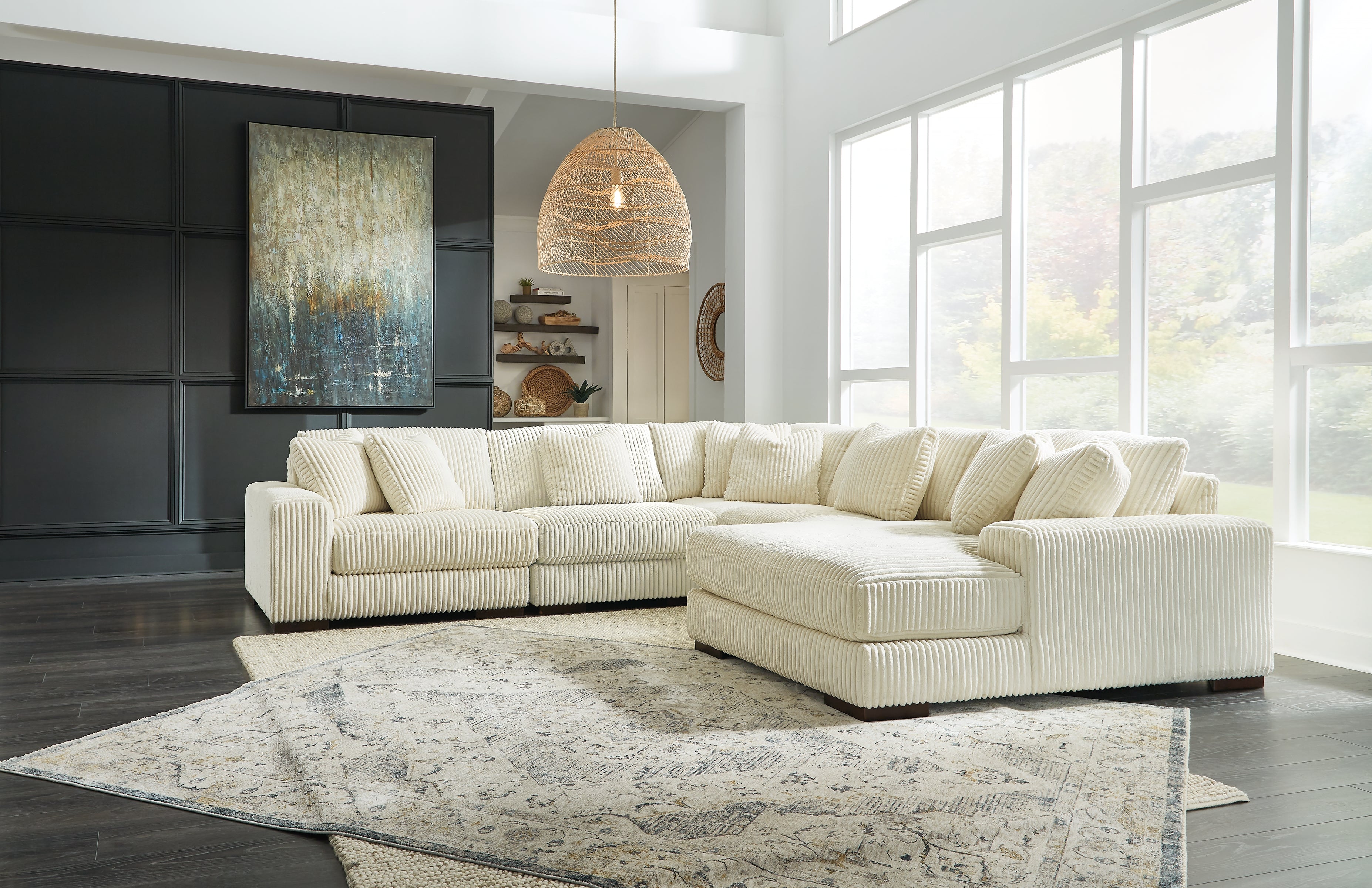 Luxury Living Gallery - Ashley Furniture - Lindyn Sectional - RAF 5-Piece Sectional with Chaise / Ivory - 21104S7
