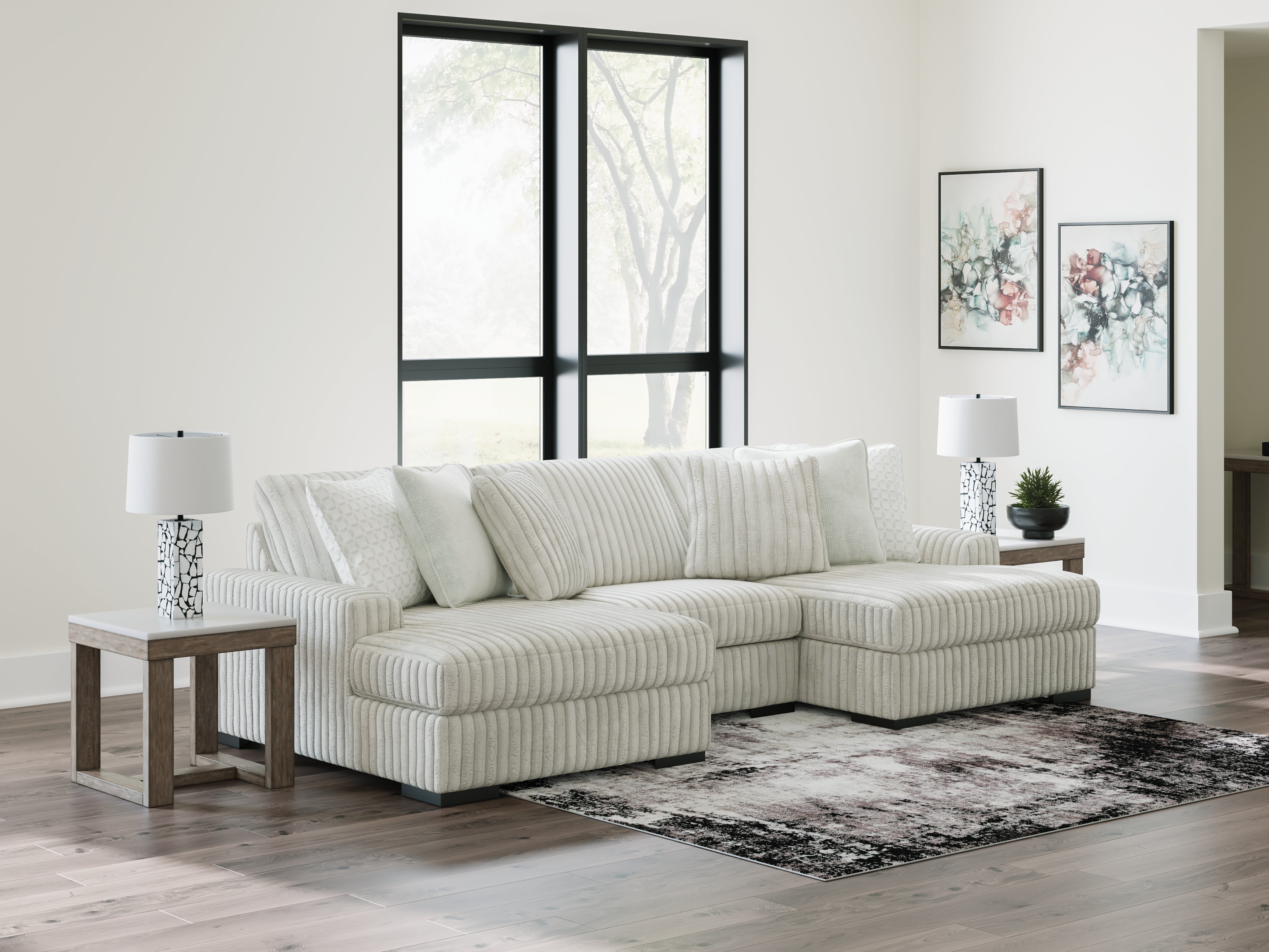 Luxury Living Gallery - Ashley Furniture - Stupendous Sectional - RAF 3-Piece Sectional with Double Chaise / Alloy - 25903S4