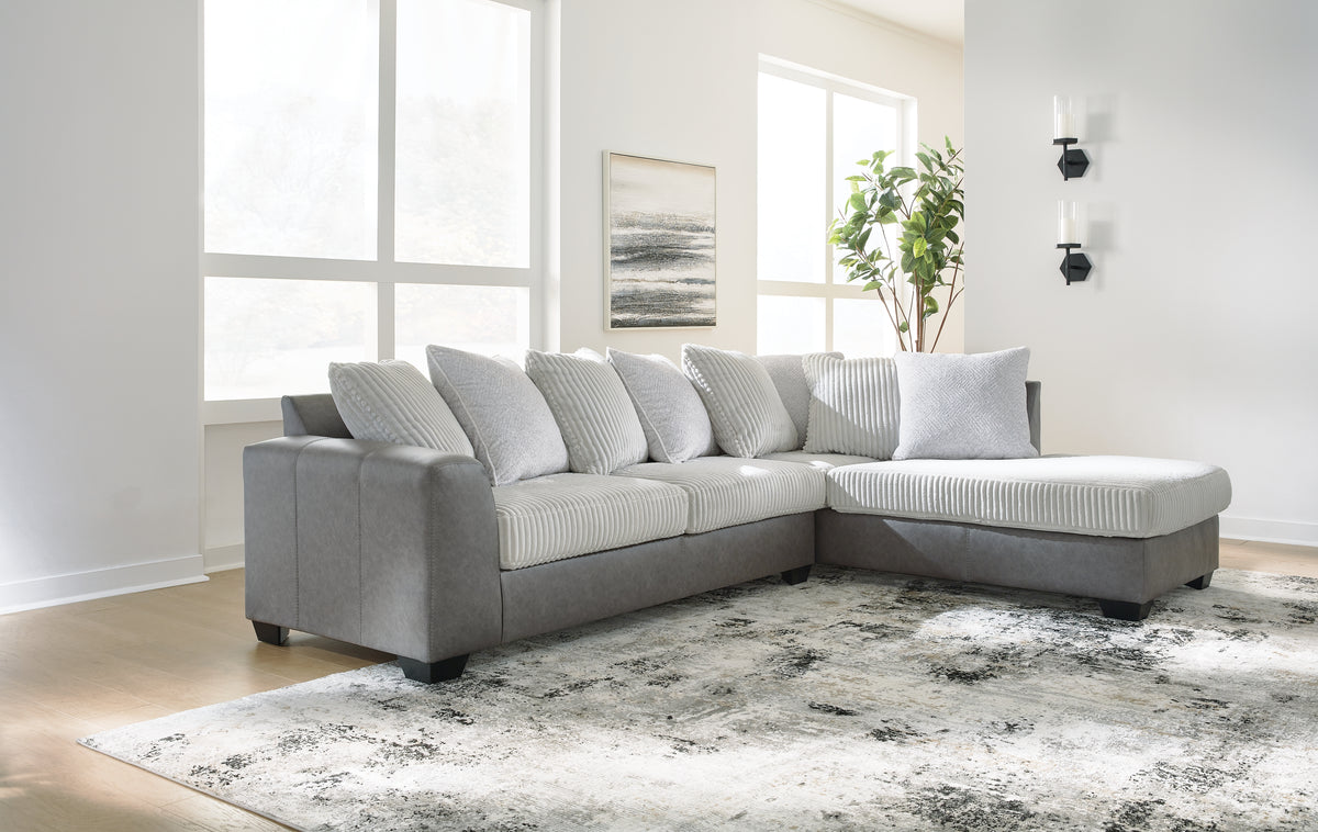 Luxury Living Gallery - Ashley Furniture - Clairette Court Sectional - RAF 2-Piece Sectional with Chaise / Alloy - 31503S1