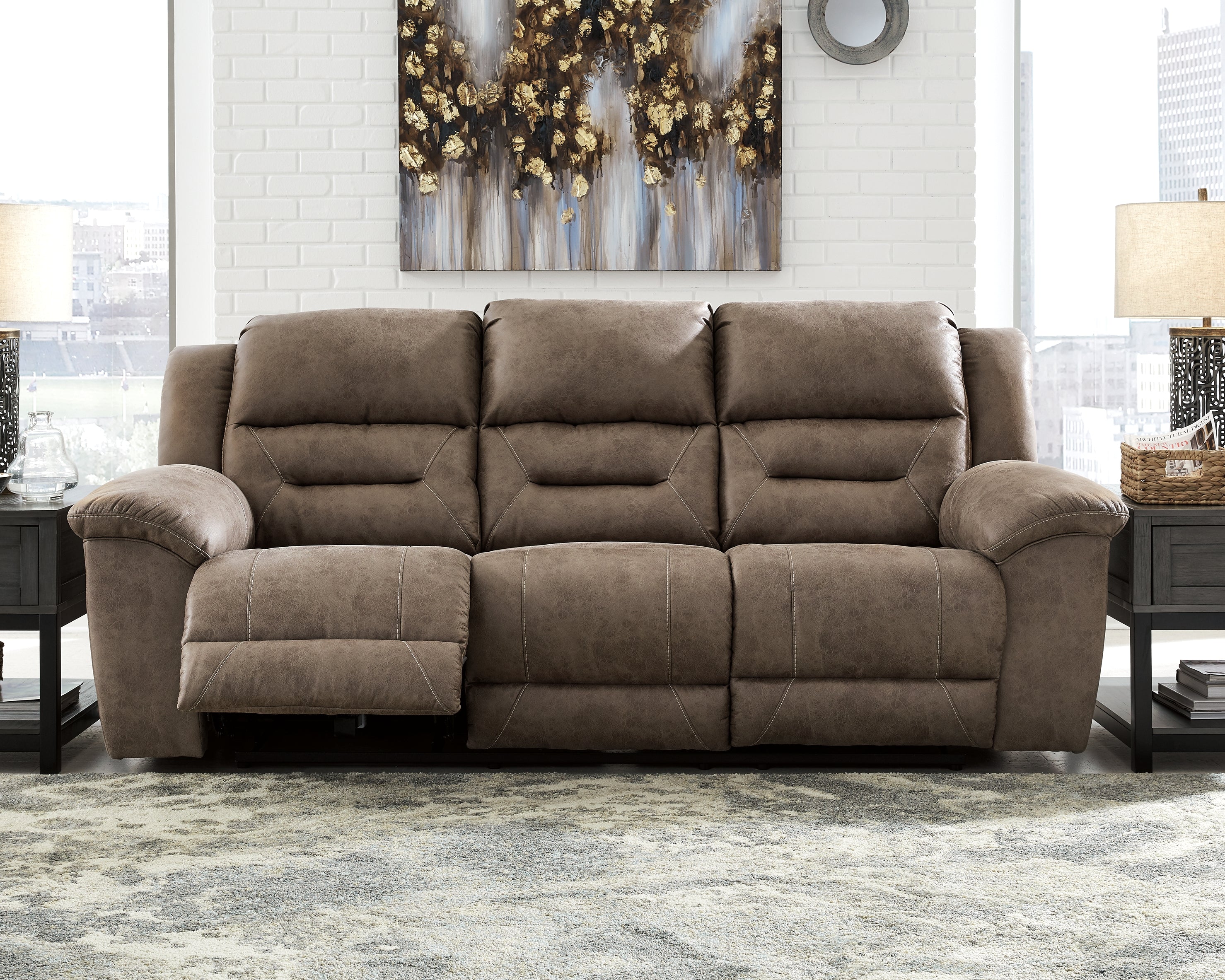 Luxury Living Gallery - Ashley Furniture - Stoneland Living Room - Reclining Sofa / Fossil - 3990588