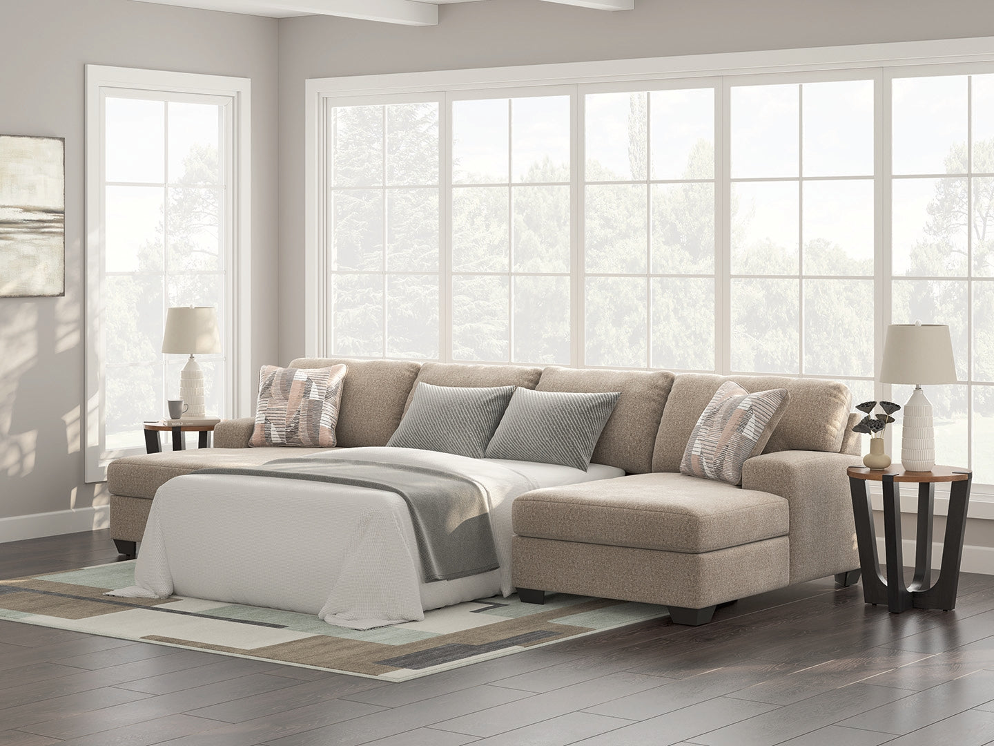 Luxury Living Gallery - Ashley Furniture - Newellen Sectional - RAF 3-Piece Sleeper Sectional with Double Chaise / Hemp - 48404S7