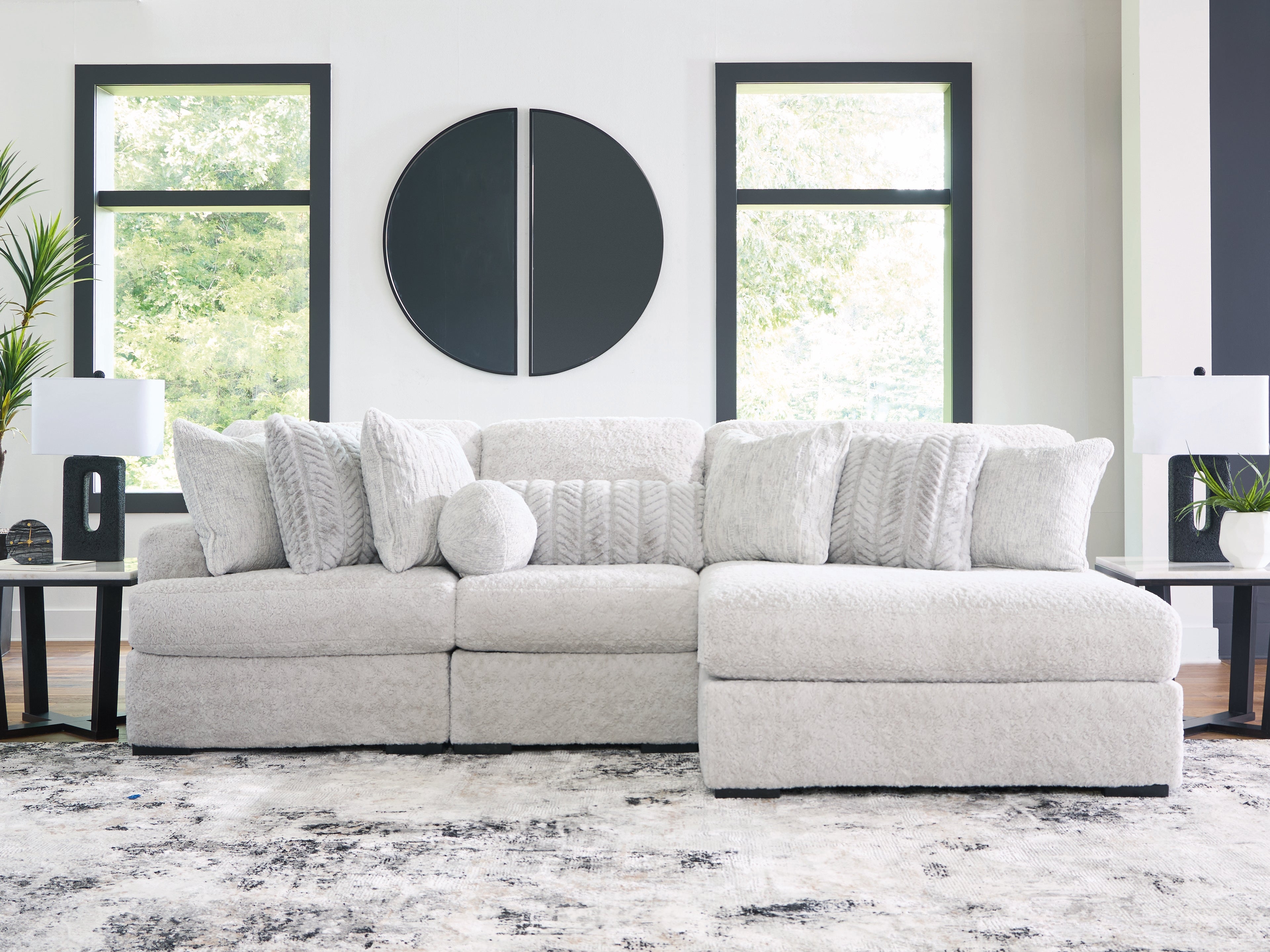 Luxury Living Gallery - Ashley Furniture - Cuddle Plush Sectional - RAF 3-Piece Sectional with Chaise / Arctic - PC59106S1