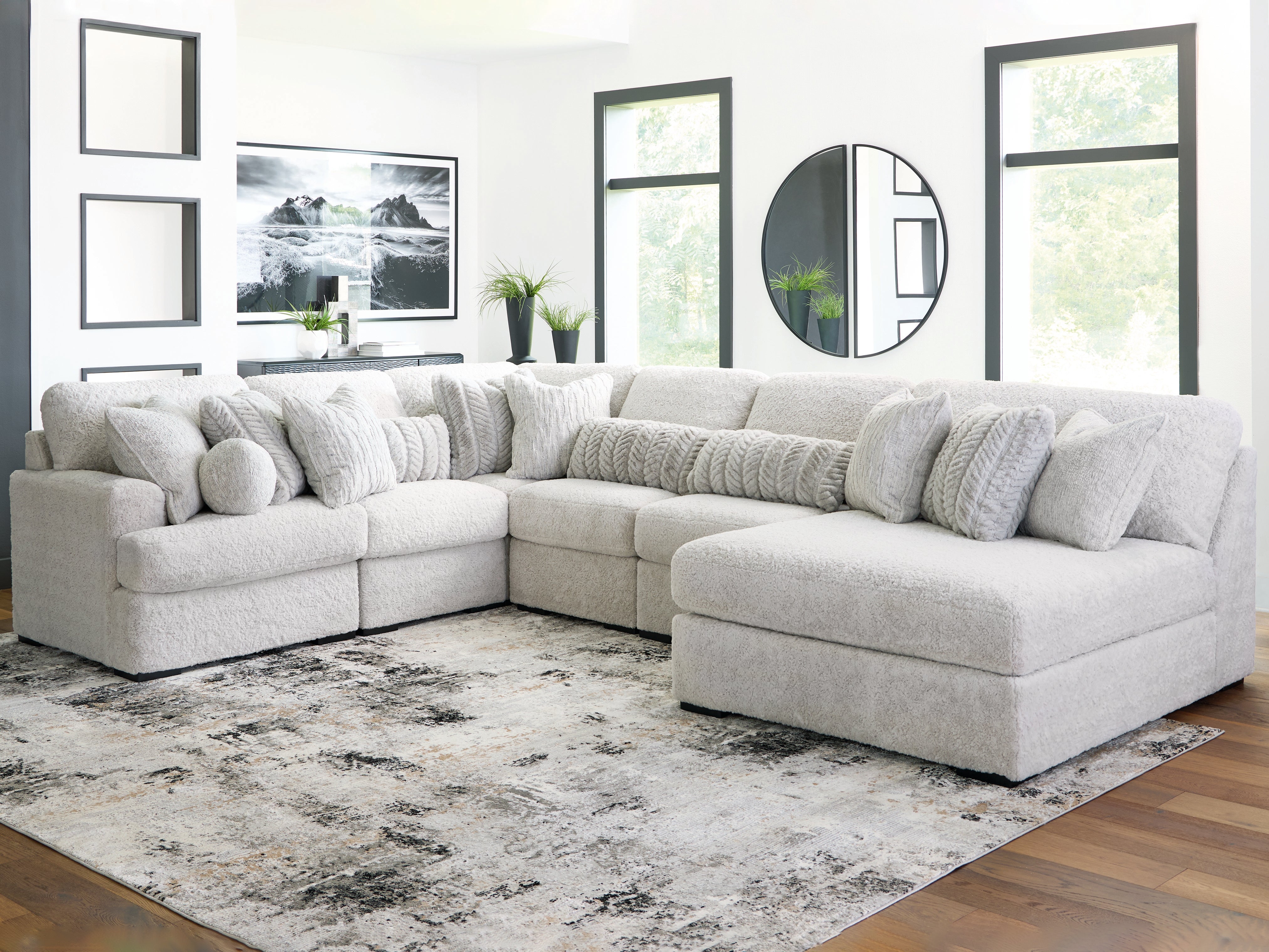 Luxury Living Gallery - Ashley Furniture - Cuddle Plush Sectional - RAF 6-Piece Sectional with Chaise / Arctic - PC59106S3