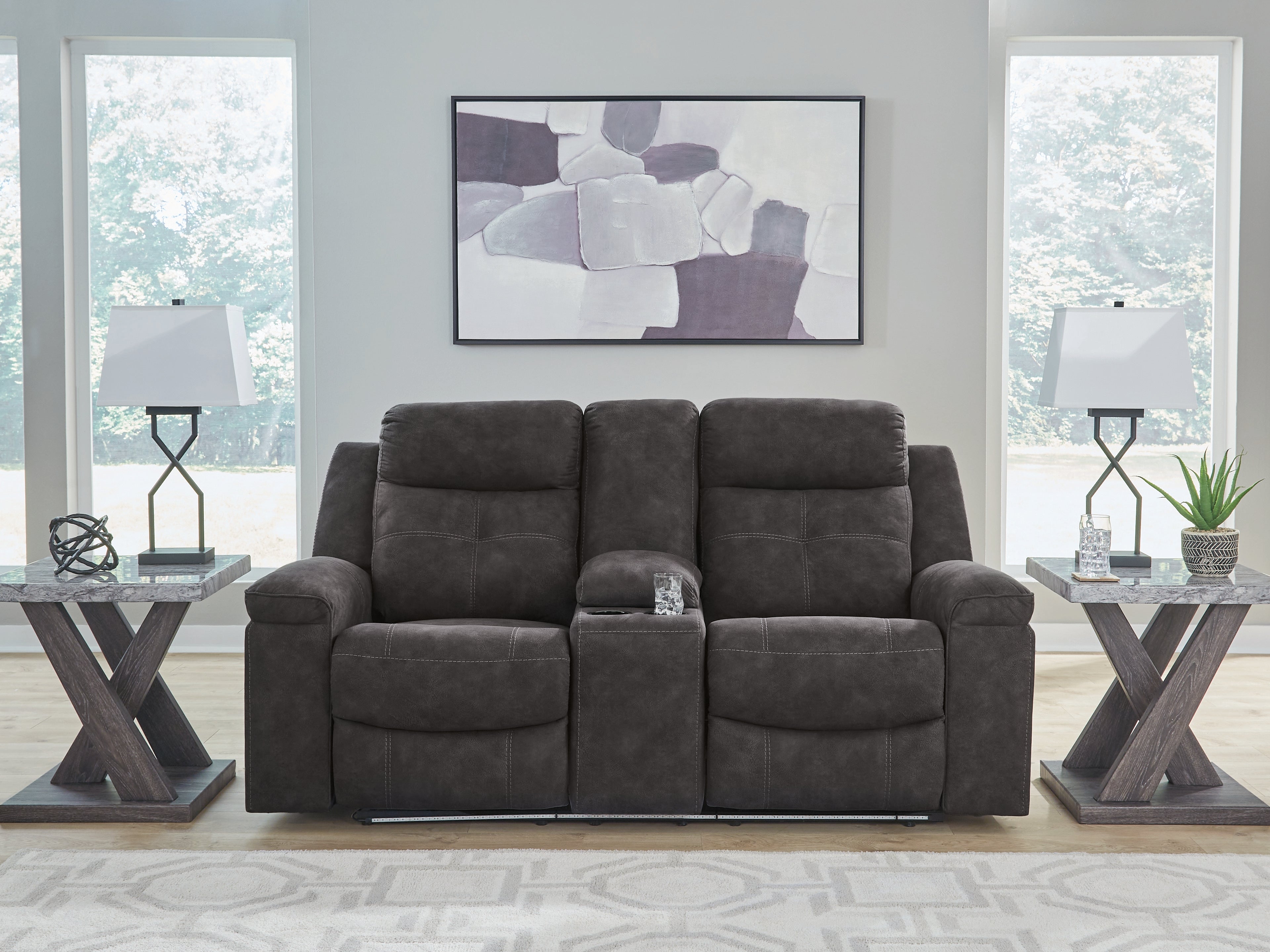 Luxury Living Gallery - Ashley Furniture - Brysonview Living Room - DBL Rec Loveseat w/Console / Charcoal - 6360594