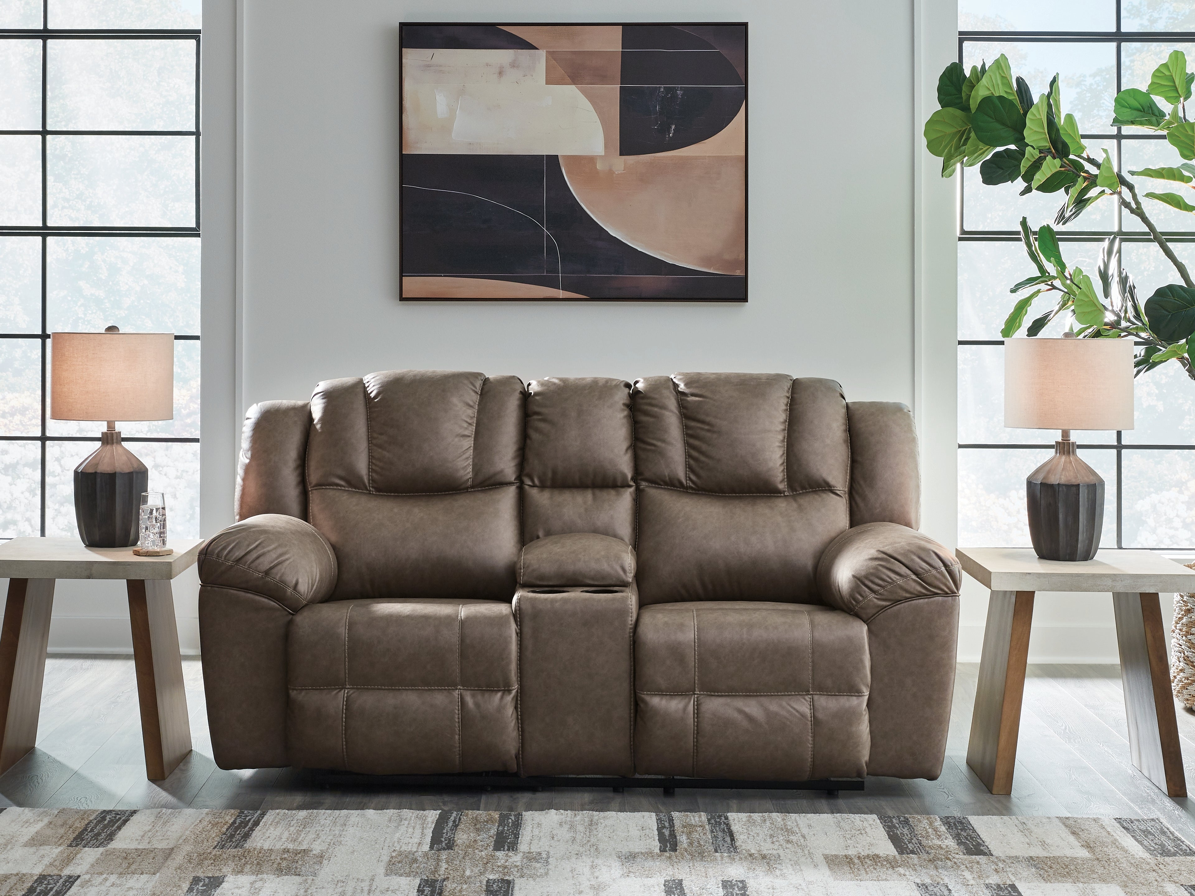 Luxury Living Gallery - Ashley Furniture - Lowilla Living Room - DBL Rec Loveseat w/Console - PC6450694