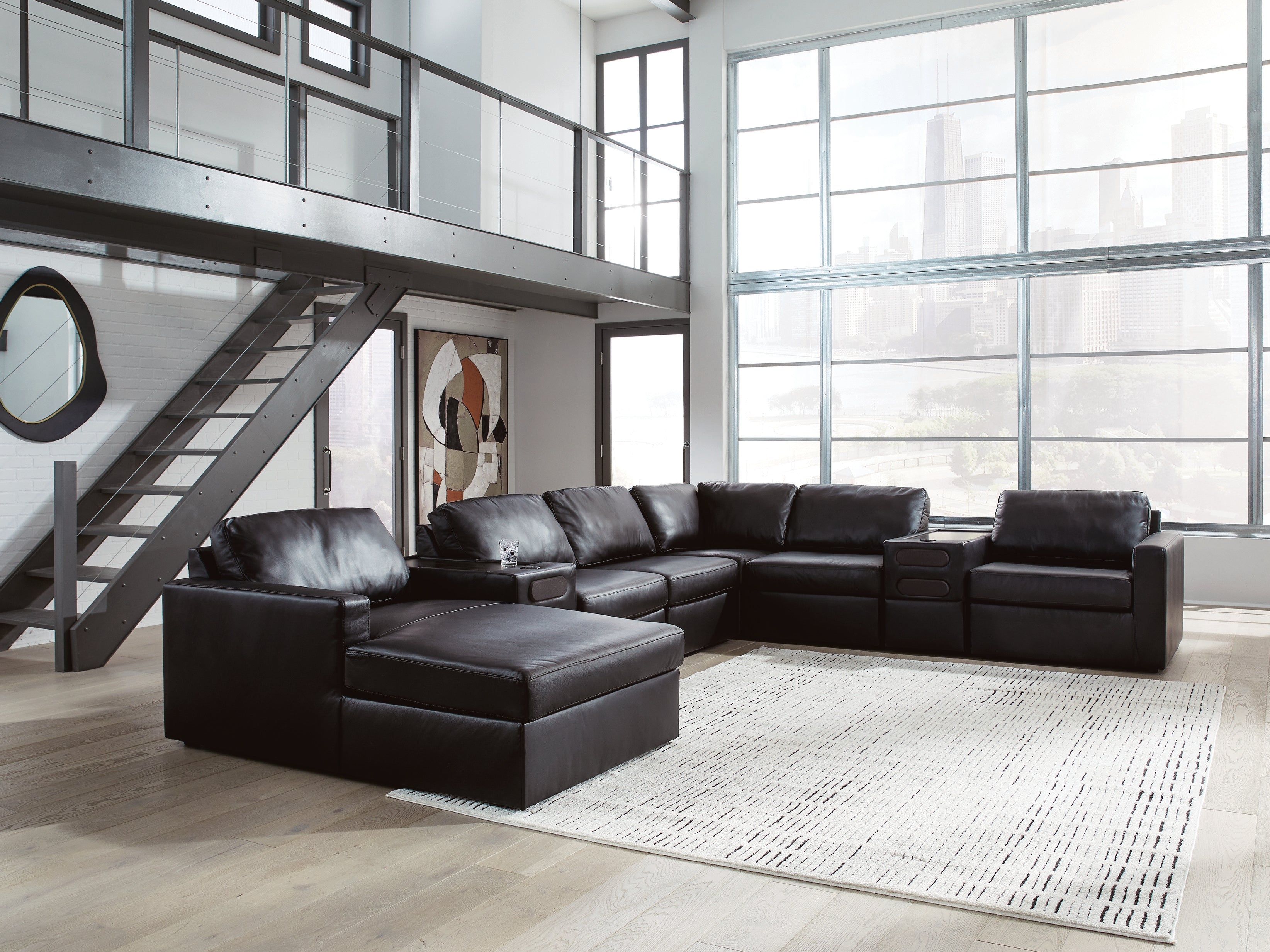 Luxury Living Gallery - Ashley Furniture - ModMax II Sectional - RAF 8-Piece Sectional with Chaise and Audio Consoles / Black - 74305S47