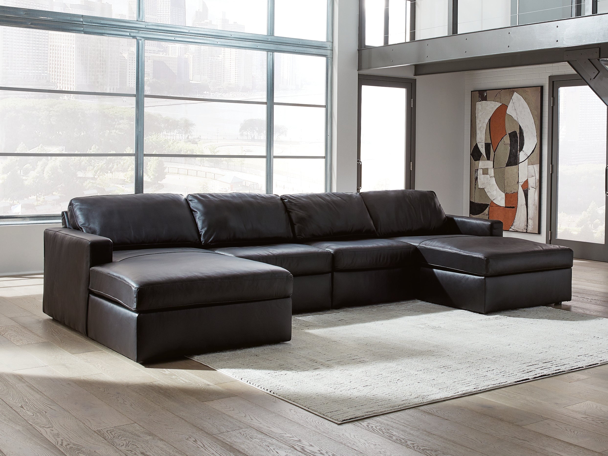 Luxury Living Gallery - Ashley Furniture - ModMax II Sectional - RAF 4-Piece Double Chaise Sectional / Black - 74305S19