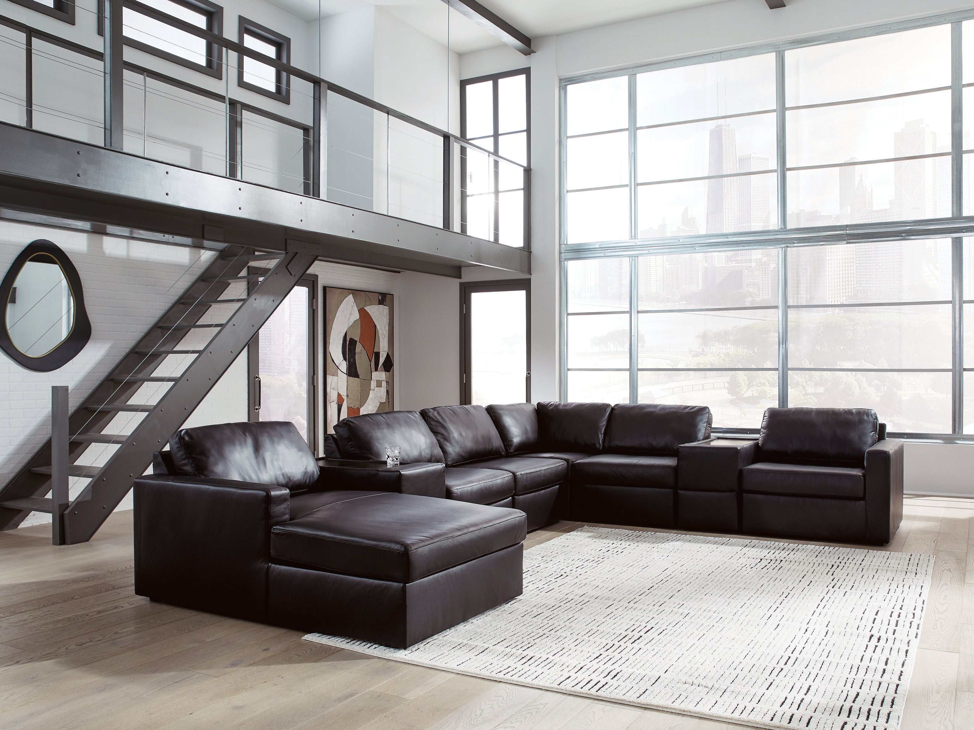 Luxury Living Gallery - Ashley Furniture - ModMax II Sectional - RAF 8-Piece Sectional with Chaise and Storage Consoles / Black - 74305S43
