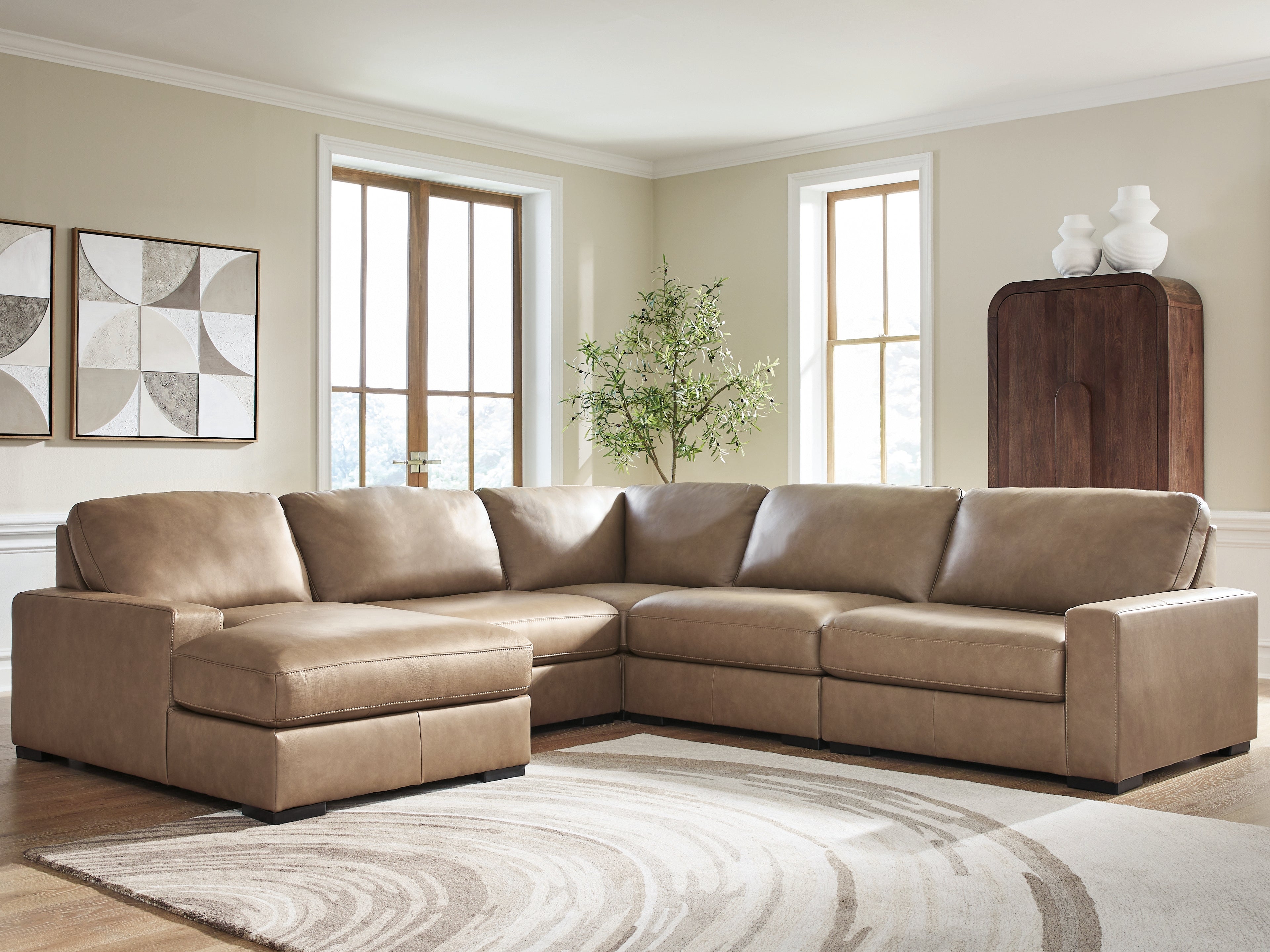 Luxury Living Gallery - Ashley Furniture - Veronella Sectional - RAF 5-Piece Sectional with Chaise / Sahara - 76106S12