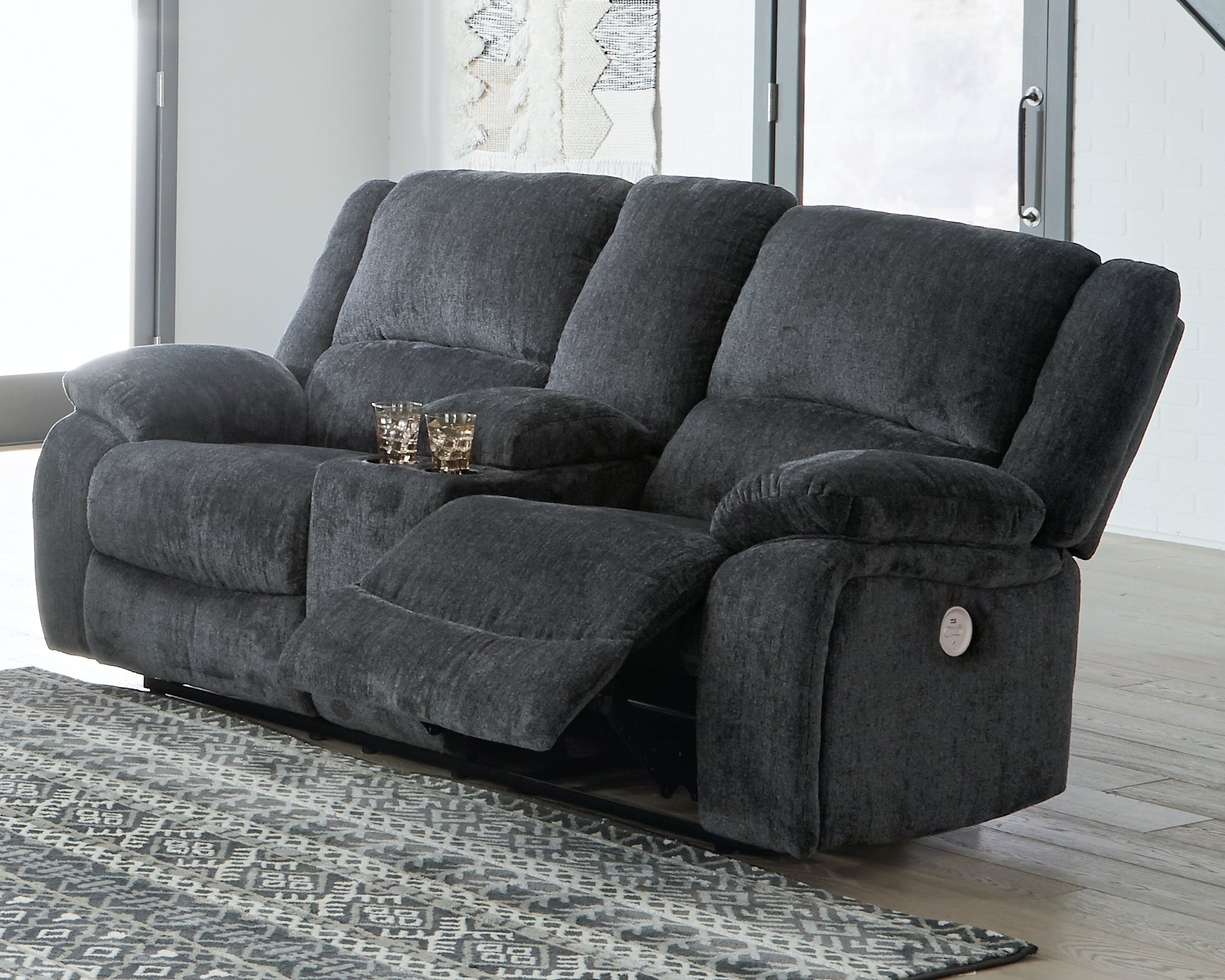 Luxury Living Gallery - Ashley Furniture - Draycoll Living Room - DBL REC PWR Loveseat w/Console / Slate - 7650496