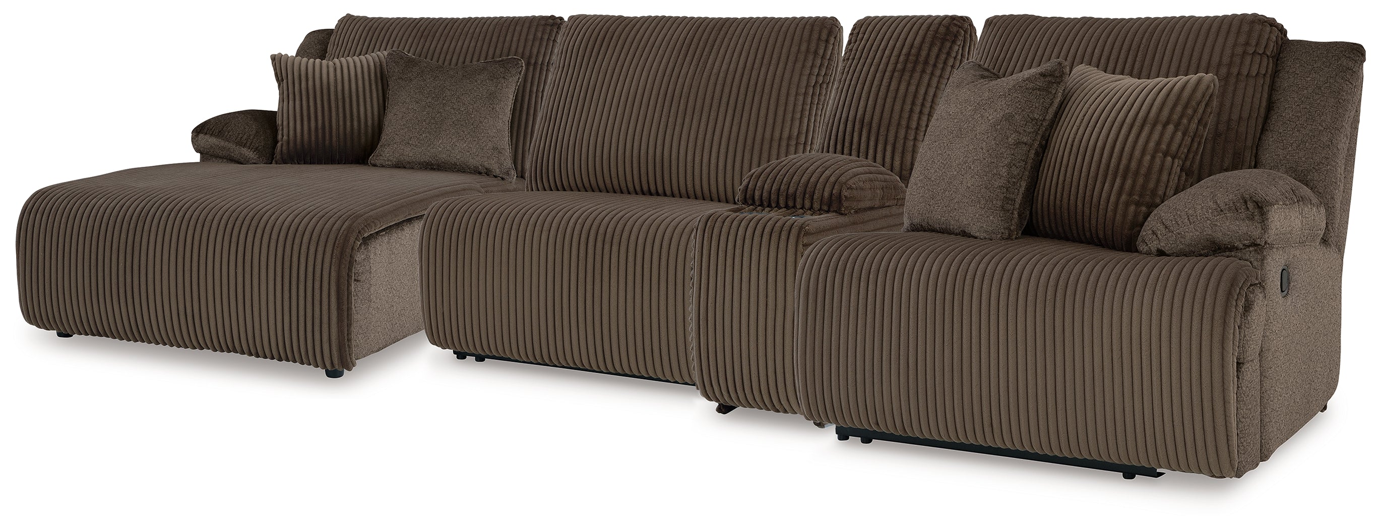 Luxury Living Gallery - Ashley Furniture - Top Tier Sectional - 4-Piece Reclining Sectional with Chaise / Chocolate - 92705S12
