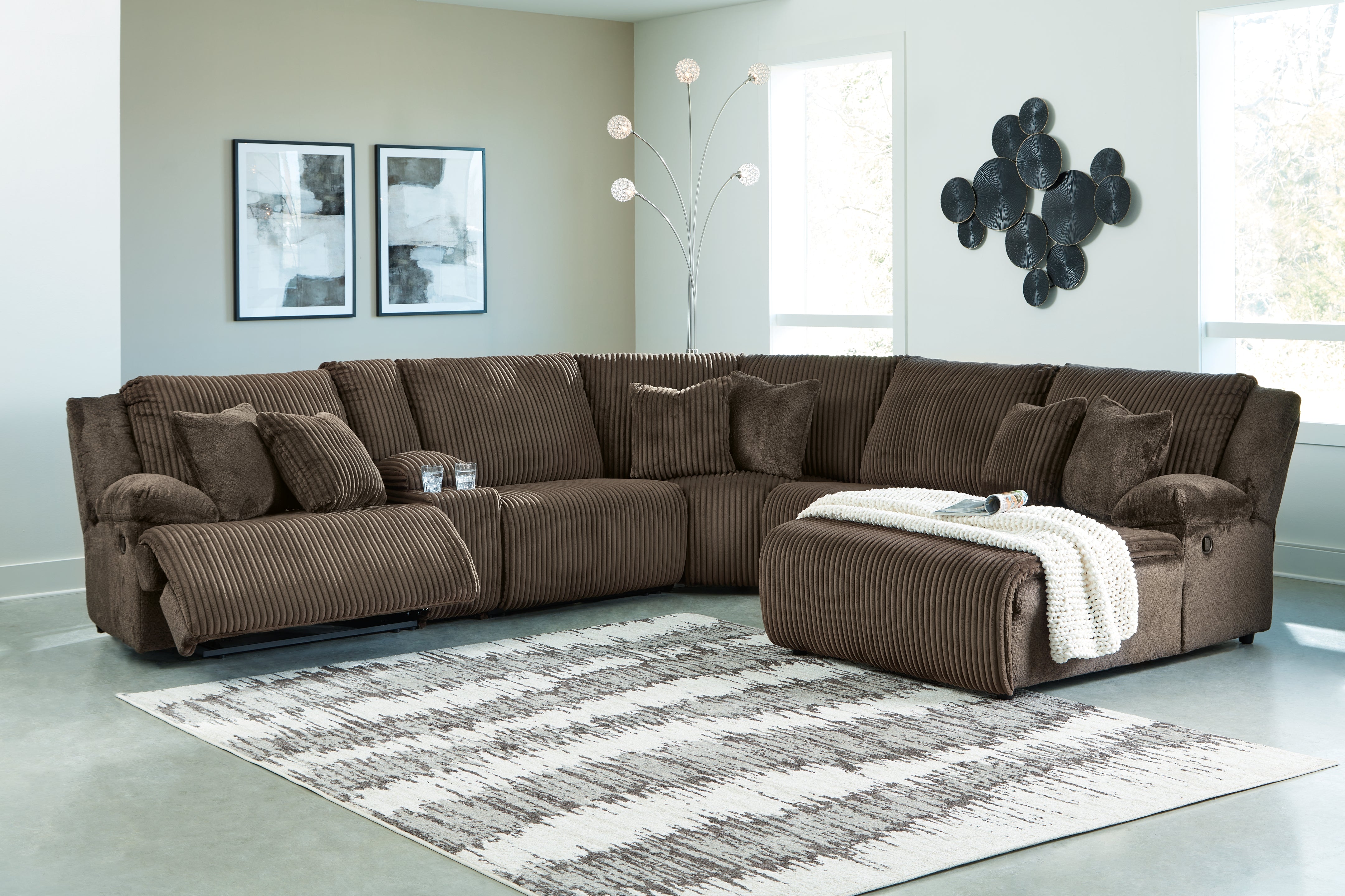 Luxury Living Gallery - Ashley Furniture - Top Tier Sectional - 6-Piece Reclining Sectional with Chaise / Chocolate - 92705S1