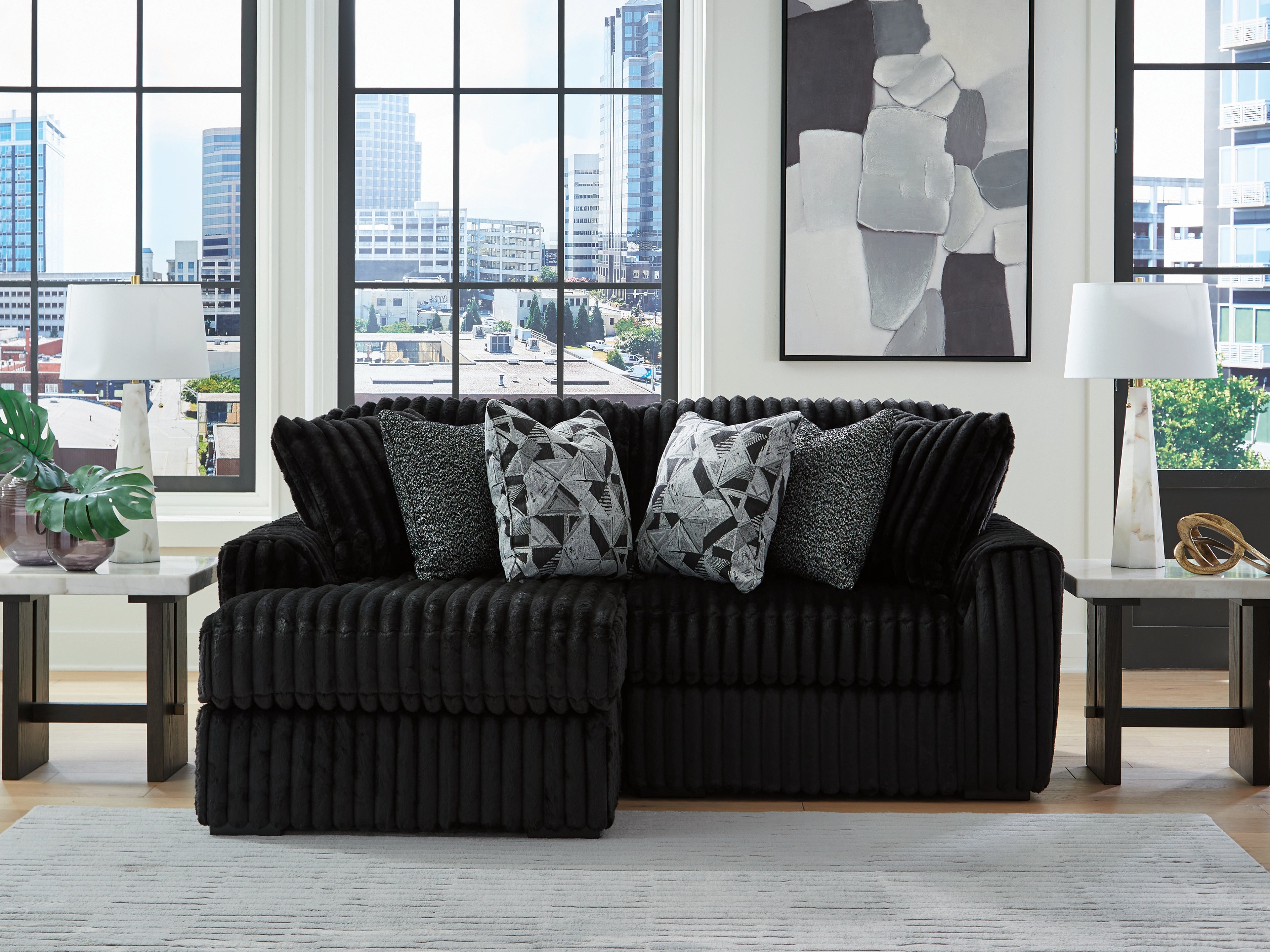 Luxury Living Gallery - Ashley Furniture - Midnight-Madness Sectional - RAF 2-Piece Sectional with Chaise / Onyx - 98103S13