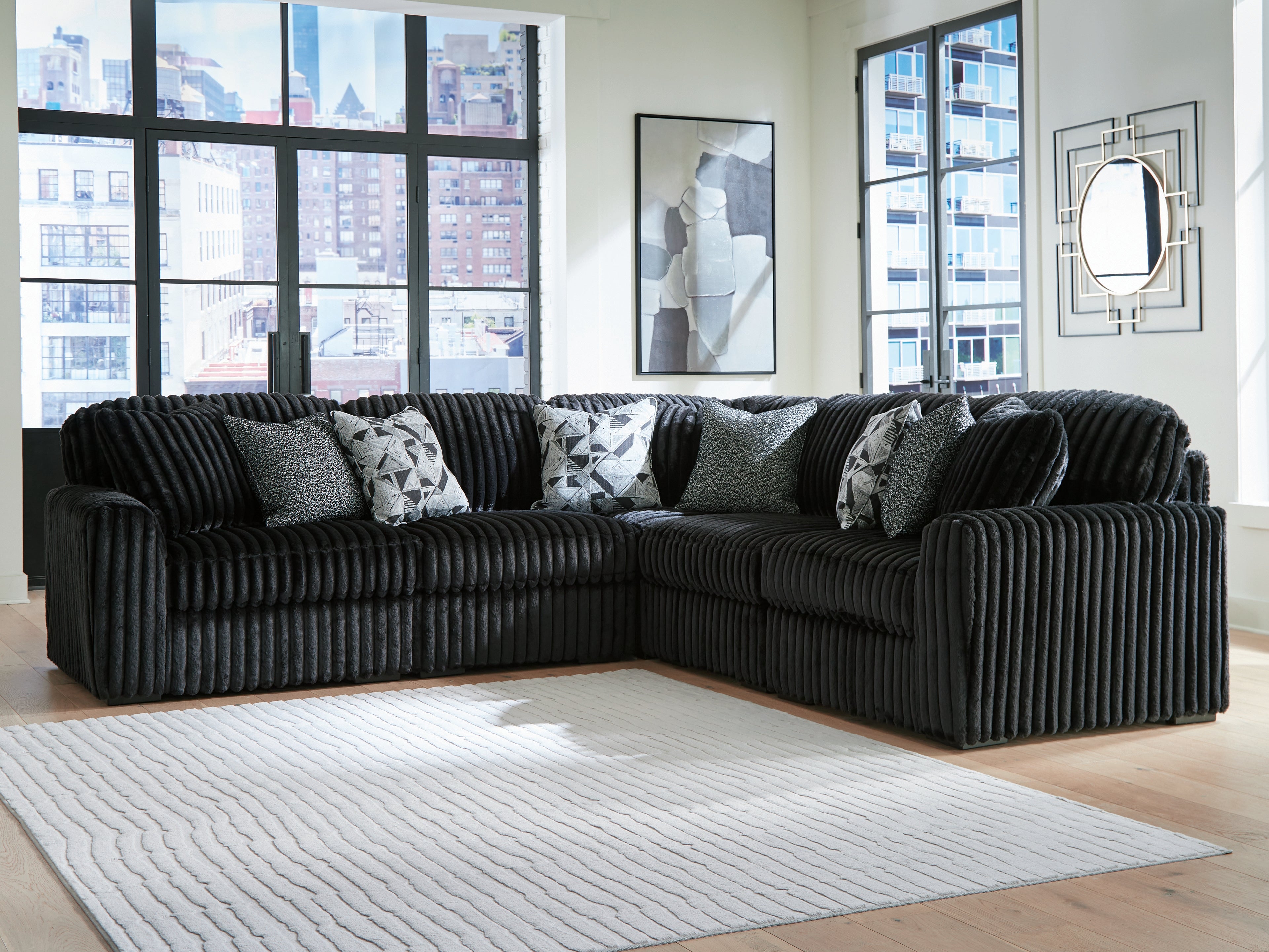Luxury Living Gallery - Ashley Furniture - Midnight-Madness Sectional - RAF 5-Piece Sectional / Onyx - 98103S26