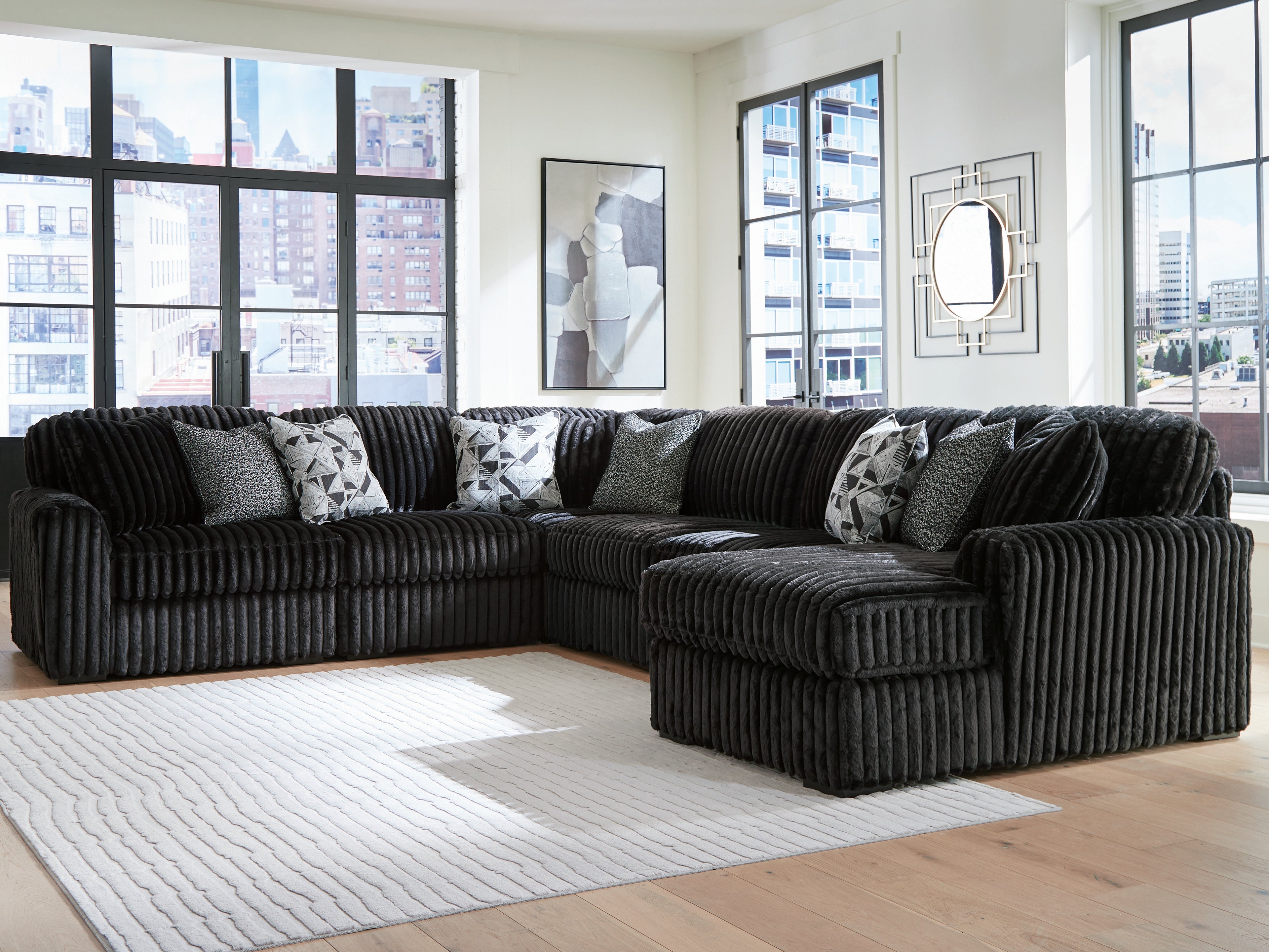 Luxury Living Gallery - Ashley Furniture - Midnight-Madness Sectional - RAF 6-Piece Sectional with Chaise / Onyx - 98103S24