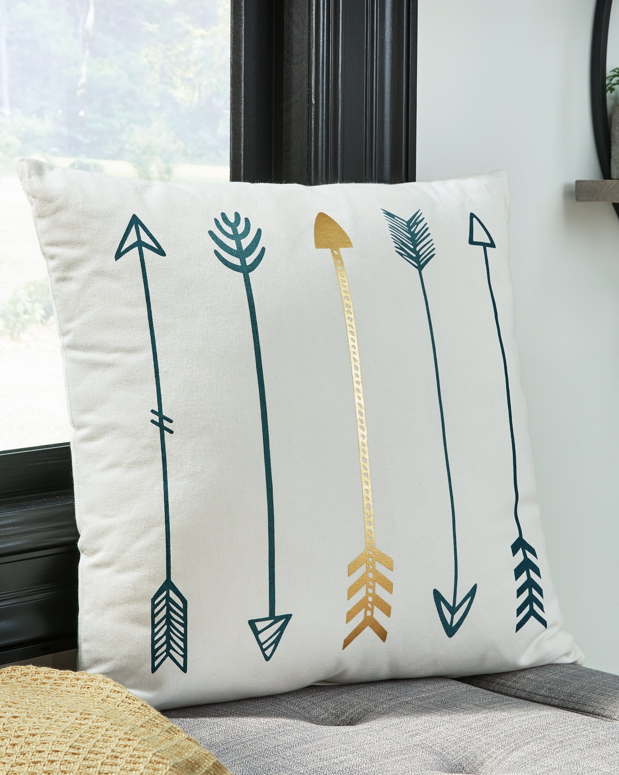Luxury Living Gallery - Ashley Furniture - Gyldan Pillows - Pillow / White/Teal/Gold - A1000994P