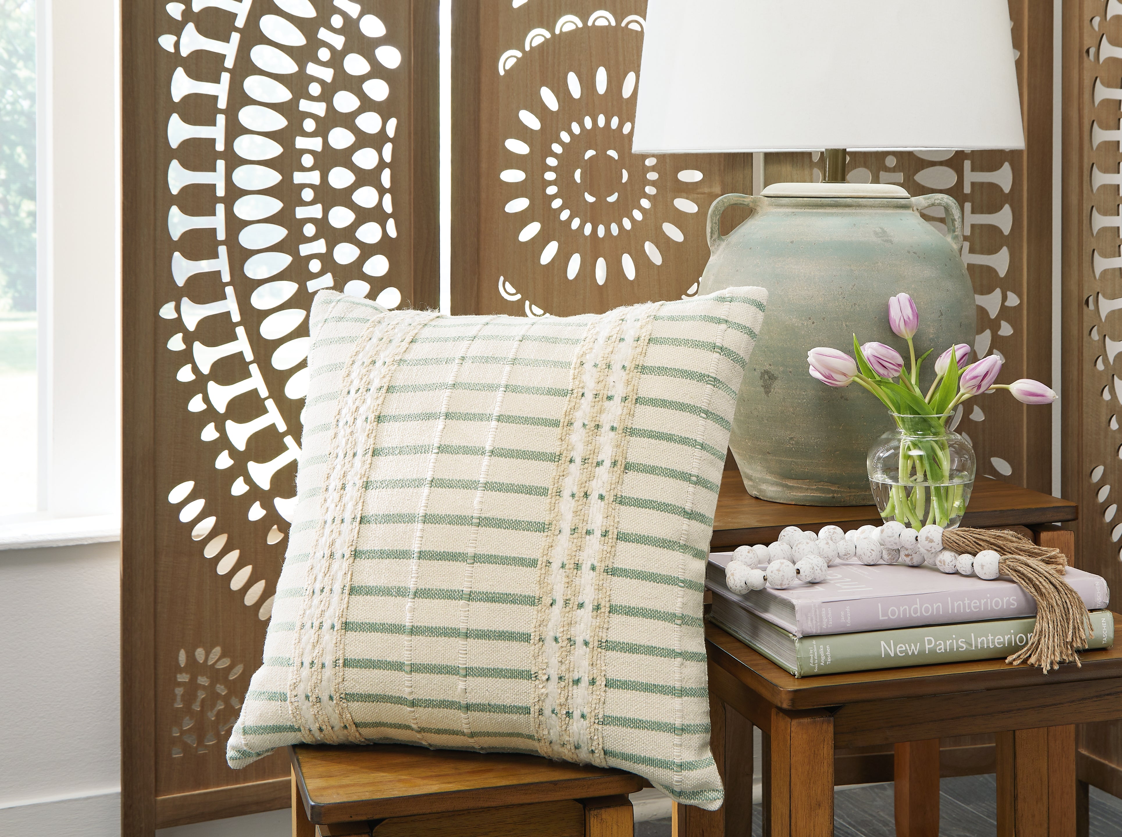 Luxury Living Gallery - Ashley Furniture - Rowton Pillows - Pillow / White/Green - A1001072P