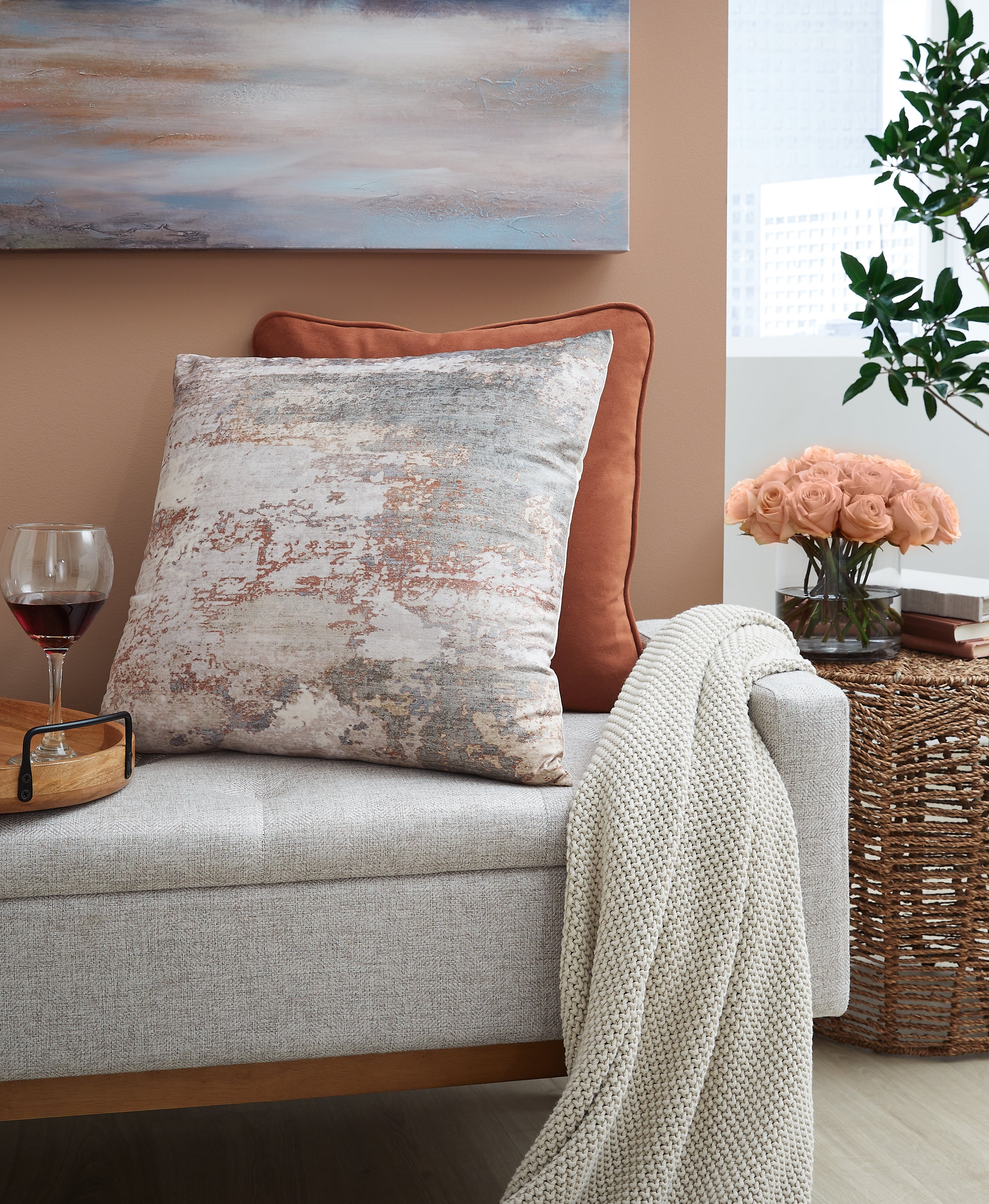 Luxury Living Gallery - Ashley Furniture - Edinfielders Pillows - Pillow (4/CS) / Cream/Gray/Rust - A1001094