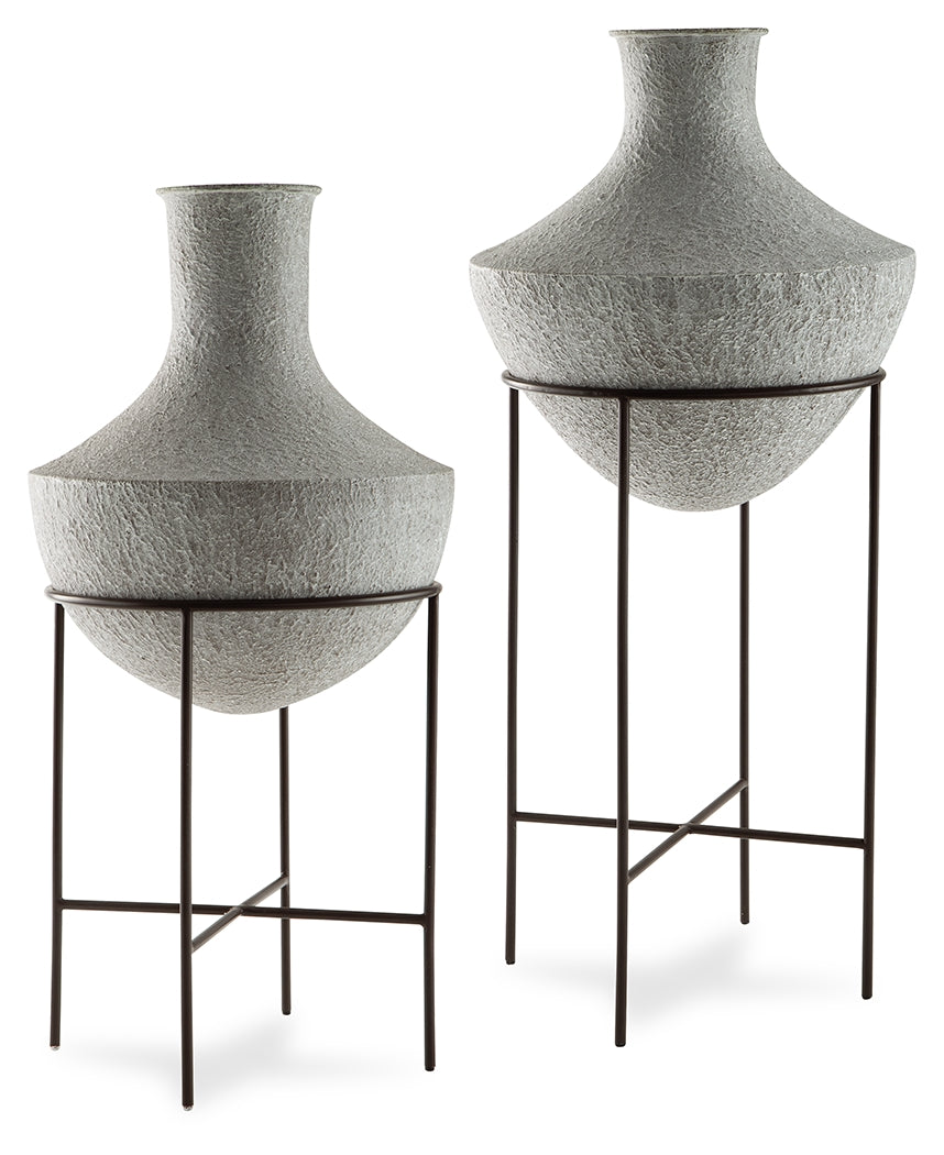 Luxury Living Gallery - Ashley Furniture - Estonbank Vase - Vase Set / Distressed Cream - A2000747A1