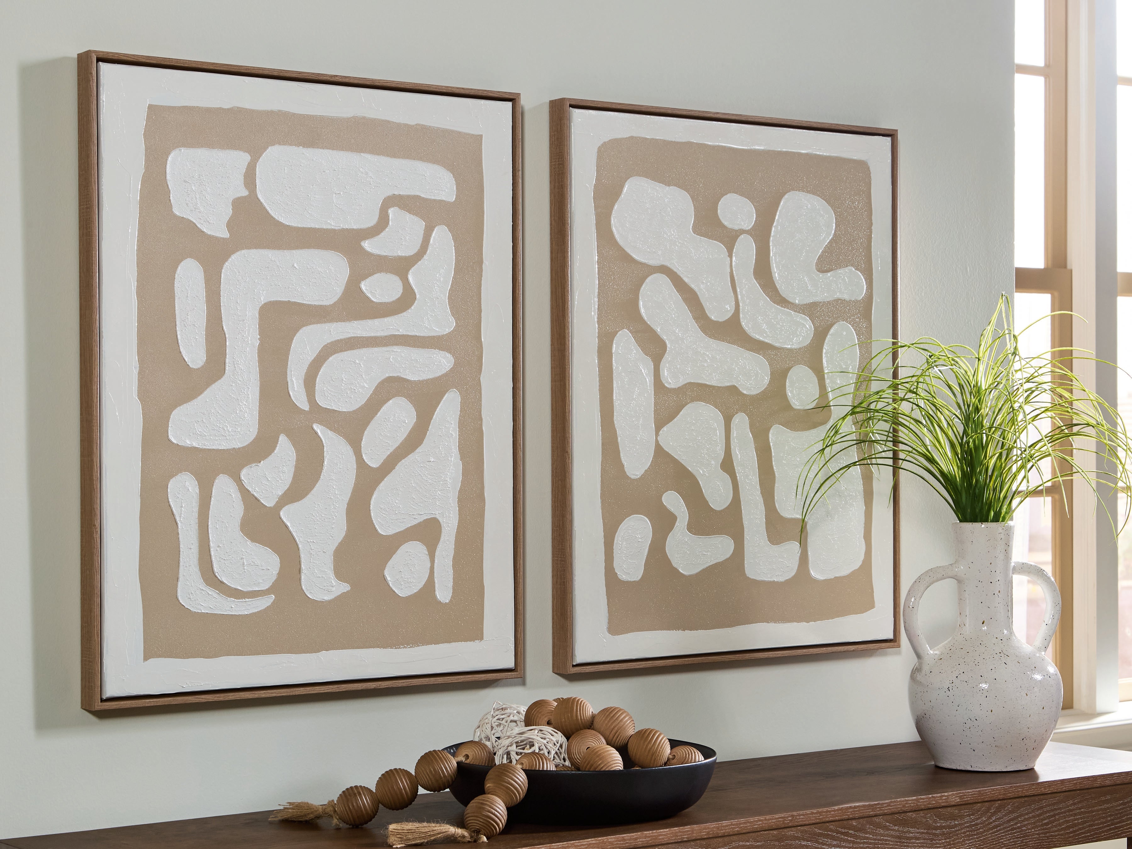 Luxury Living Gallery - Ashley Furniture - Waldett Wall Decor - Wall Art Set (Set of 2) / Beige/White - A8000503