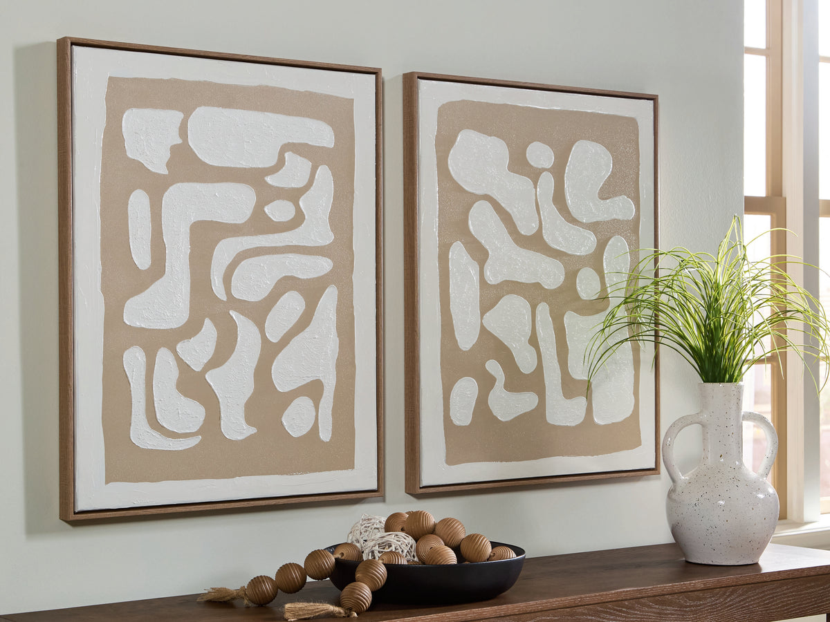 Luxury Living Gallery - Ashley Furniture - Waldett Wall Decor - Wall Art Set (Set of 2) / Beige/White - A8000503