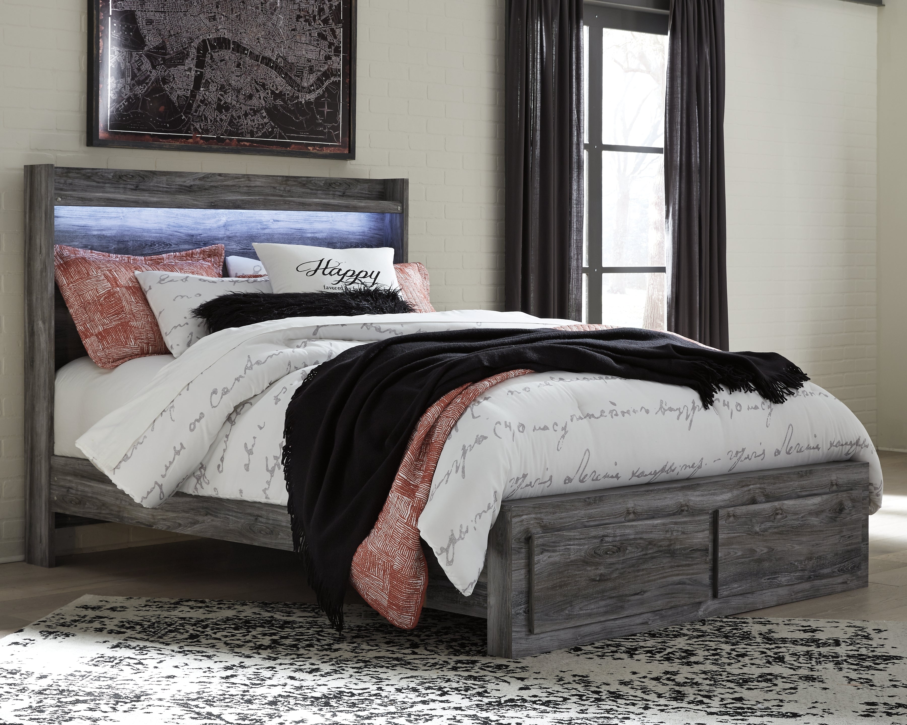 Luxury Living Gallery - Ashley Furniture - Baystorm Bedroom - Queen Panel Bed with 2 Storage Drawers / Gray - B221B5