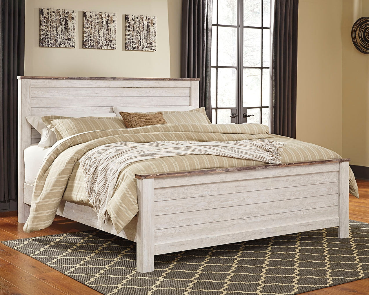 Luxury Living Gallery - Ashley Furniture - Willowton Bedroom - California King Panel Bed / Whitewash - B267B28