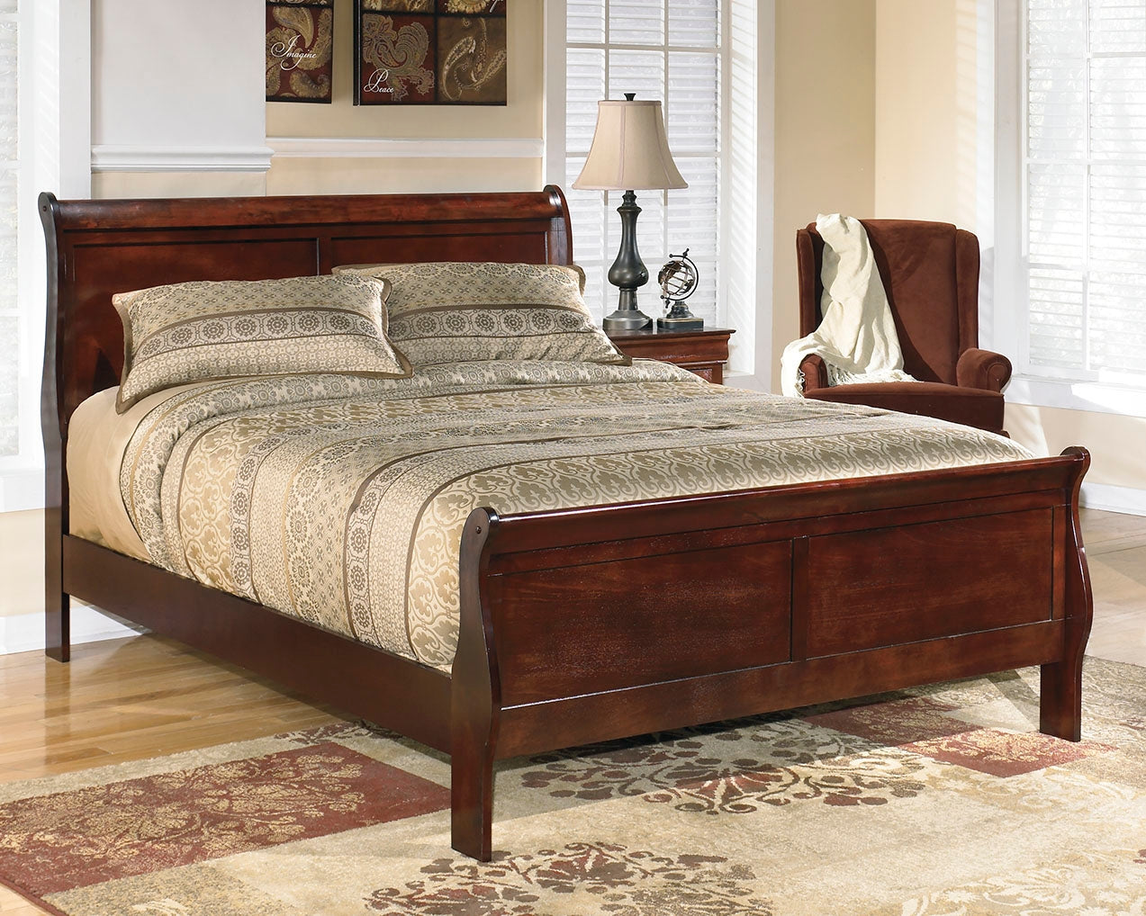 Luxury Living Gallery - Ashley Furniture - Alisdair Bedroom - King Sleigh Bed / Reddish Brown - B376B8
