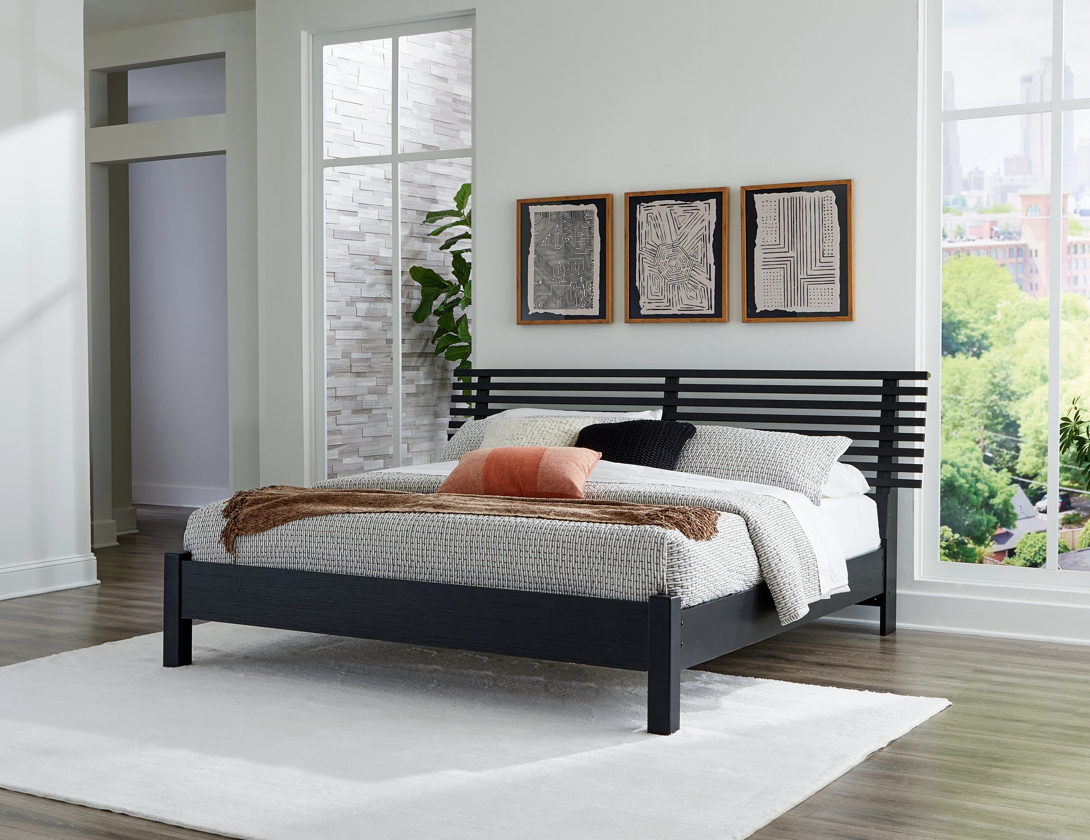 Luxury Living Gallery - Ashley Furniture - Danziar Bedroom - King Slat Panel Bed / Black - B1013B6