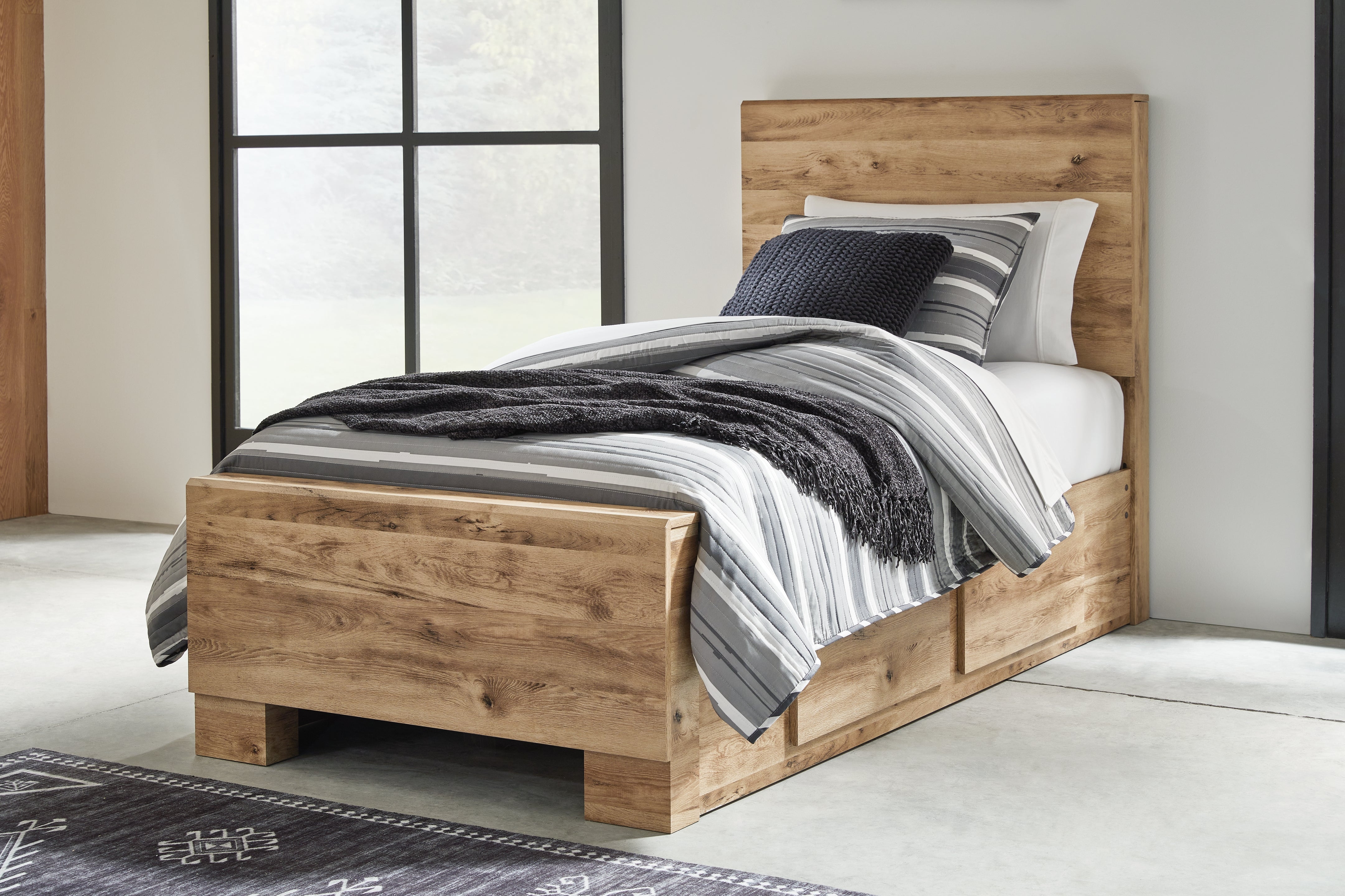 Luxury Living Gallery - Ashley Furniture - Hyanna Bedroom - Twin Panel Bed with 1 Side Storage / Tan Brown - B1050B24