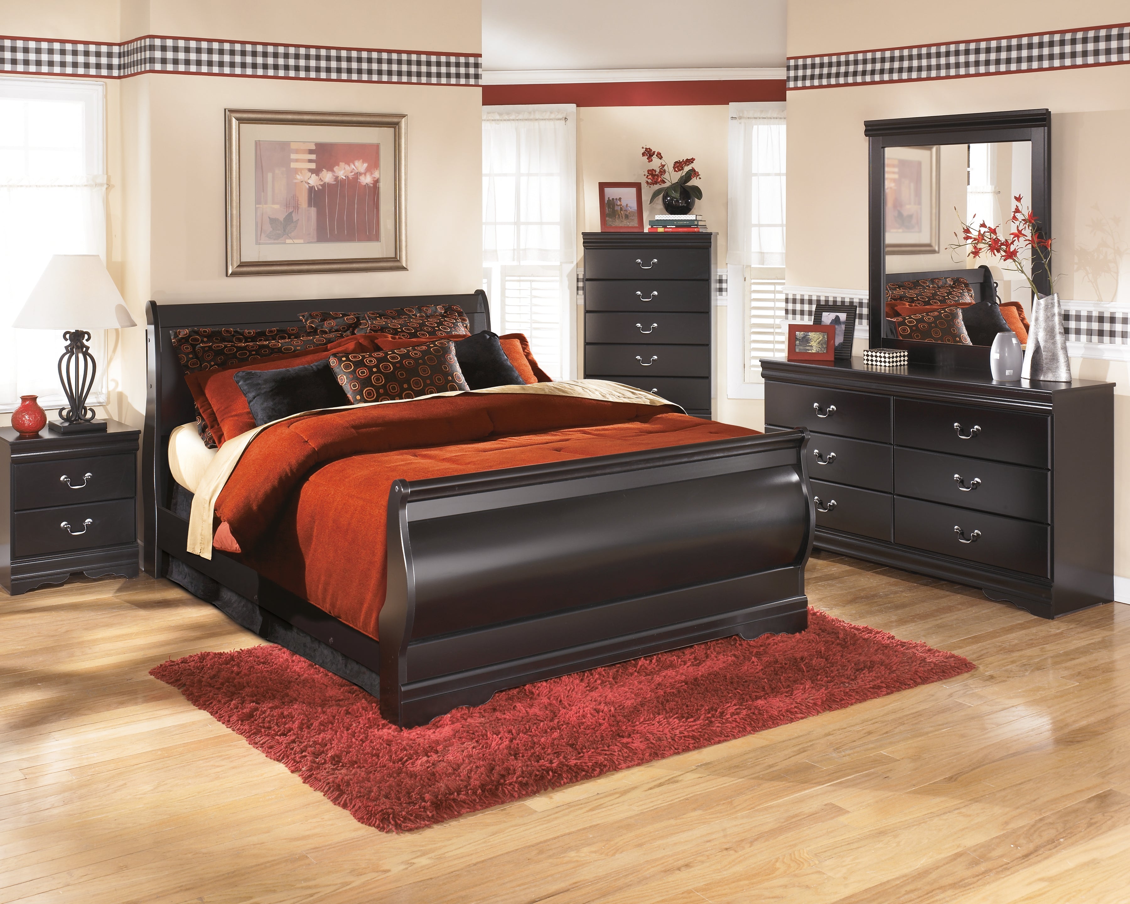 Luxury Living Gallery - Ashley Furniture - Huey Vineyard Bedroom - Queen Sleigh Bed / Black - B128B4