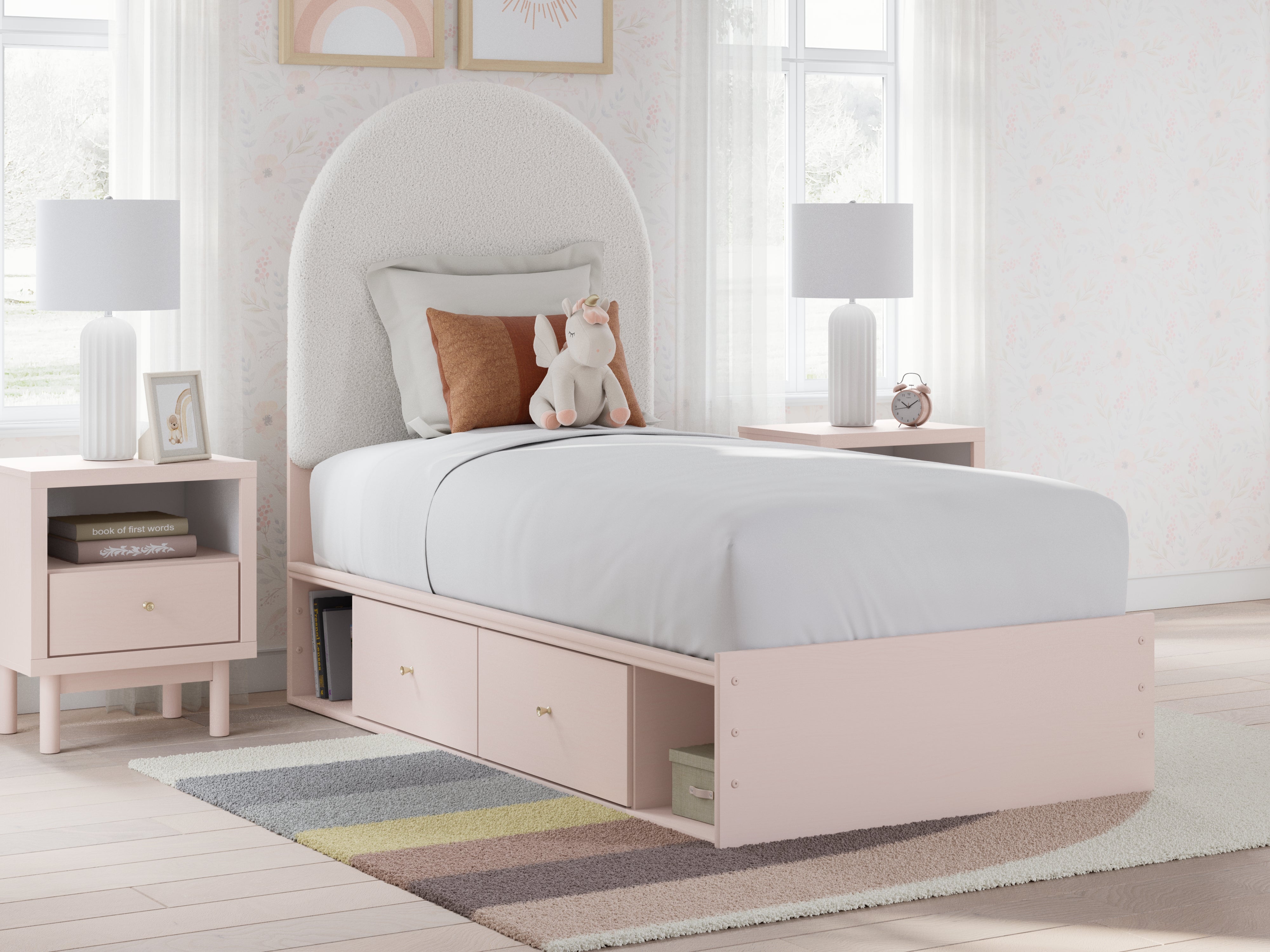 Luxury Living Gallery - Ashley Furniture - Wistenpine Bedroom - Twin Upholstered Panel Bed with Storage / Blush - B1323B14