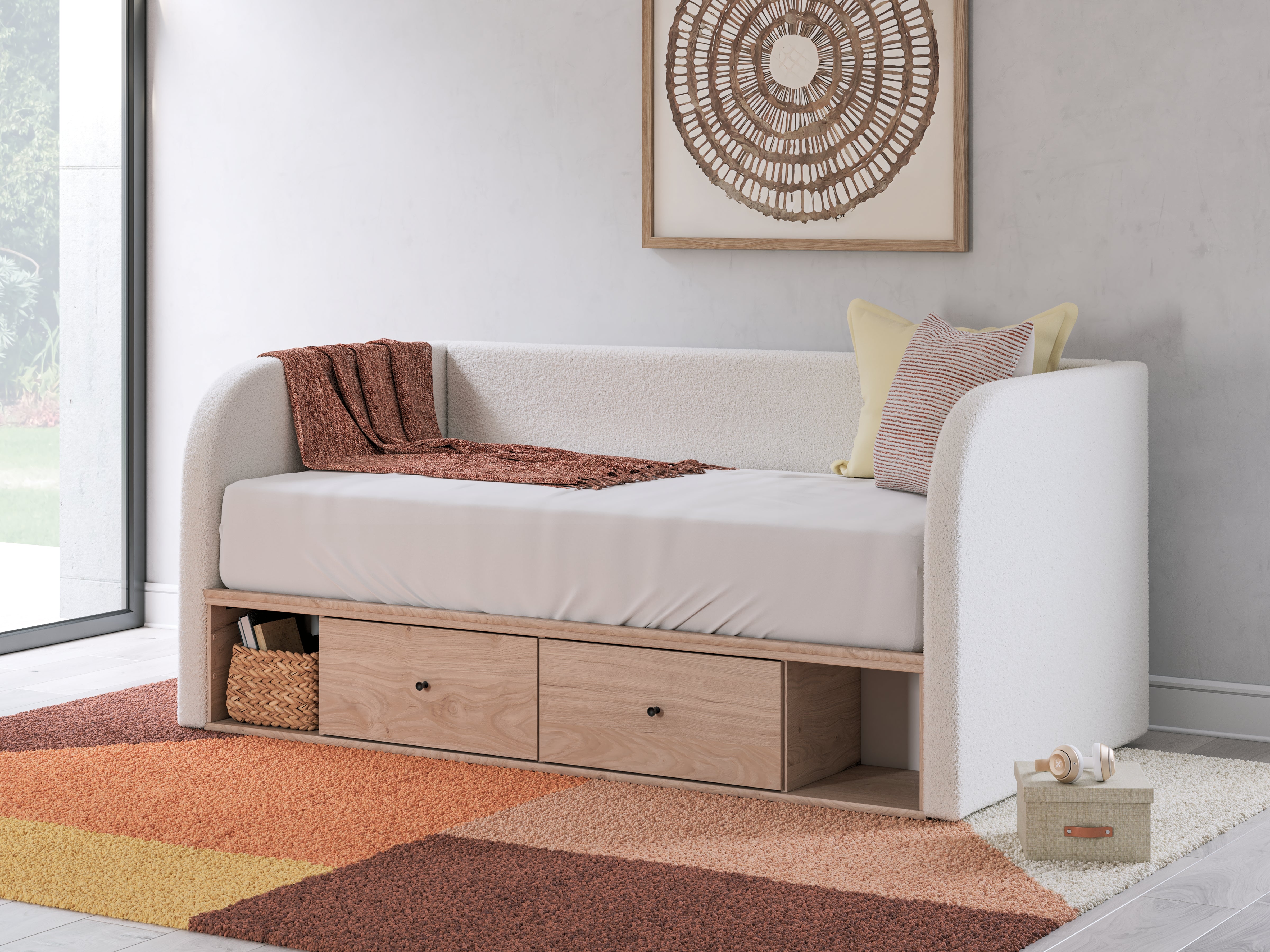 Luxury Living Gallery - Ashley Furniture - Arloster Bedroom - Twin Upholstered Day Bed with Storage / Tan/White - PCB1566B9