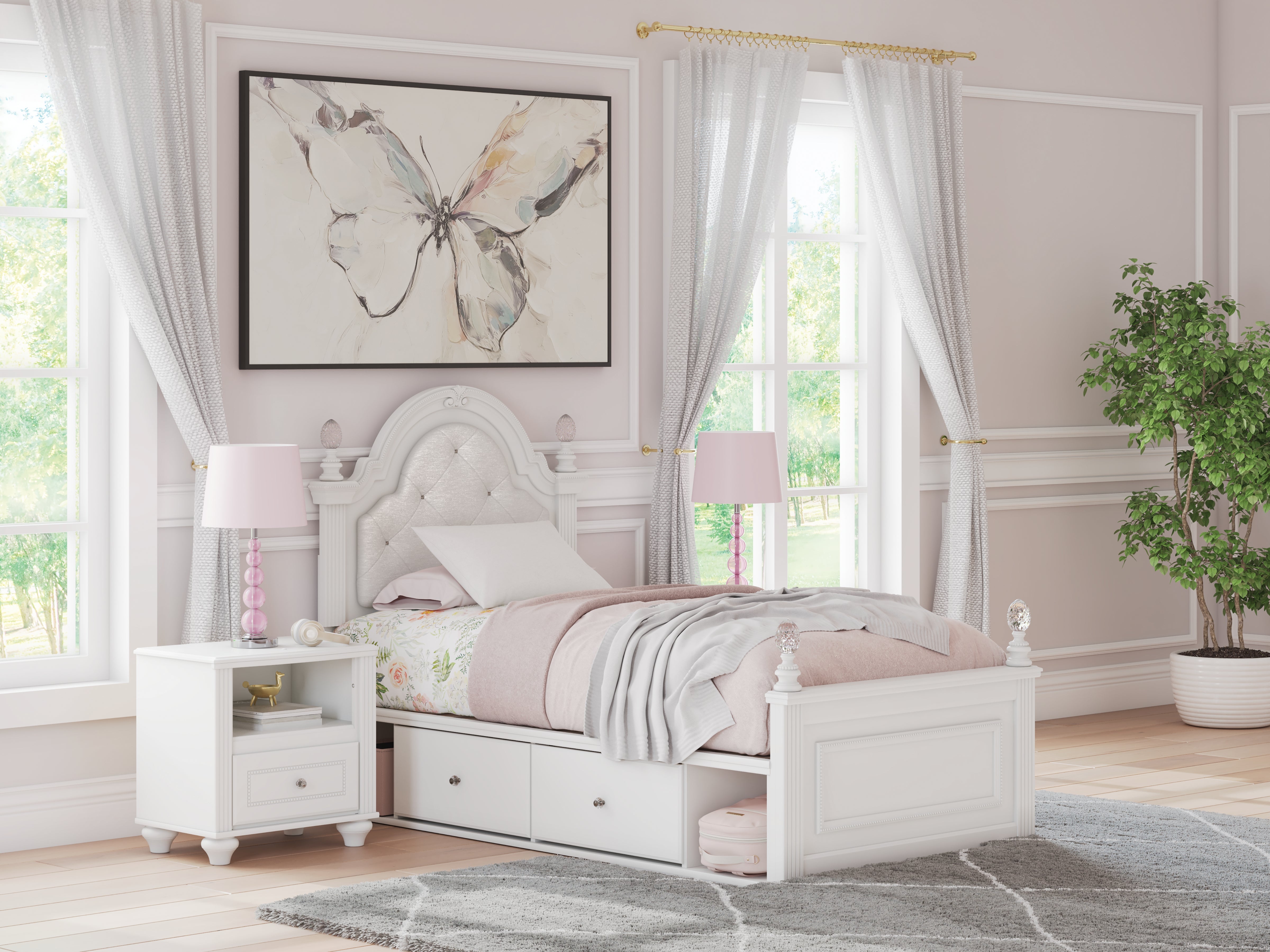 Luxury Living Gallery - Ashley Furniture - Kozlani Bedroom - Twin Upholstered Panel Storage Bed / White - PCB1819B9