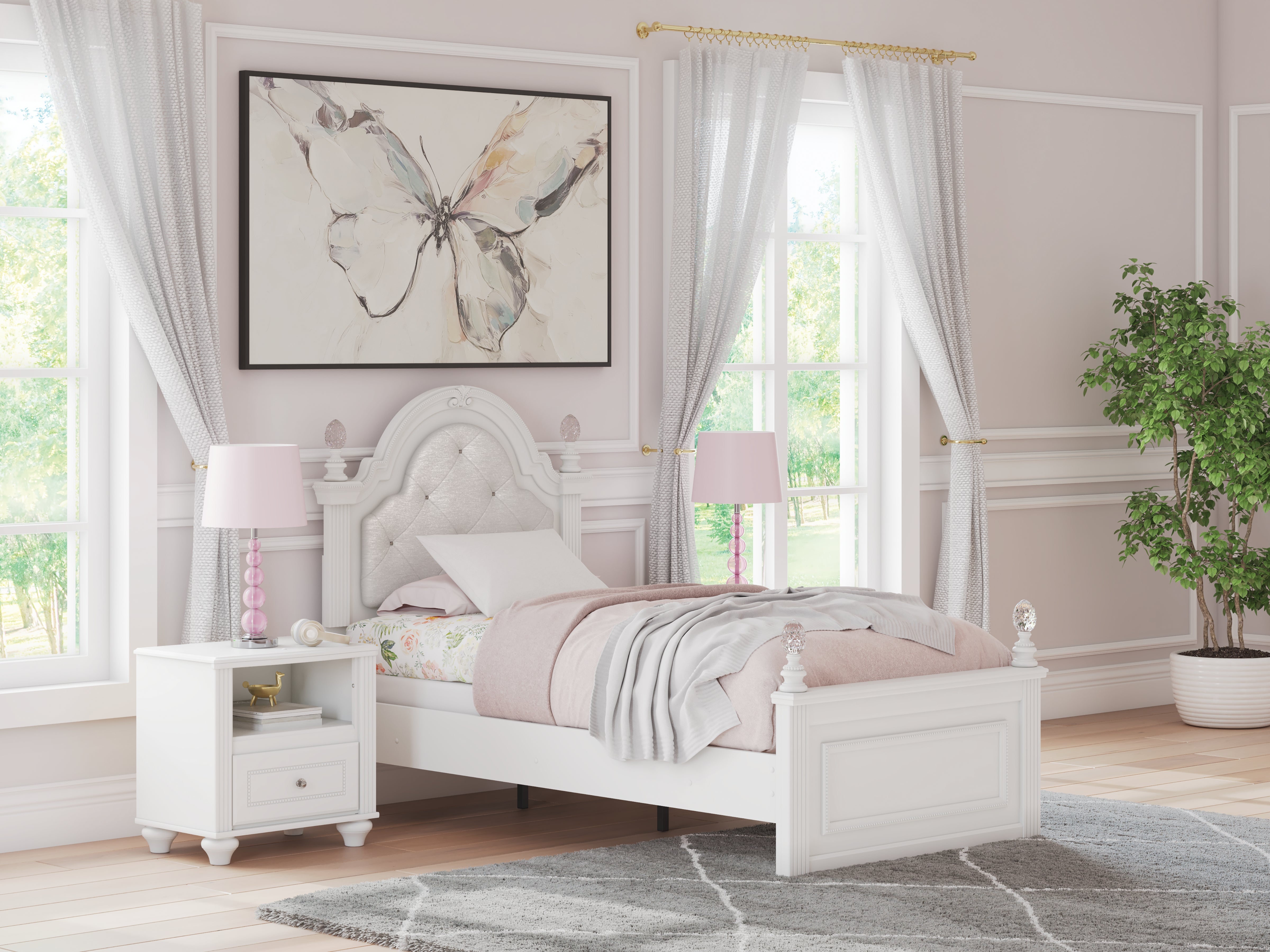 Luxury Living Gallery - Ashley Furniture - Kozlani Bedroom - Twin Upholstered Panel Bed / White - PCB1819B5