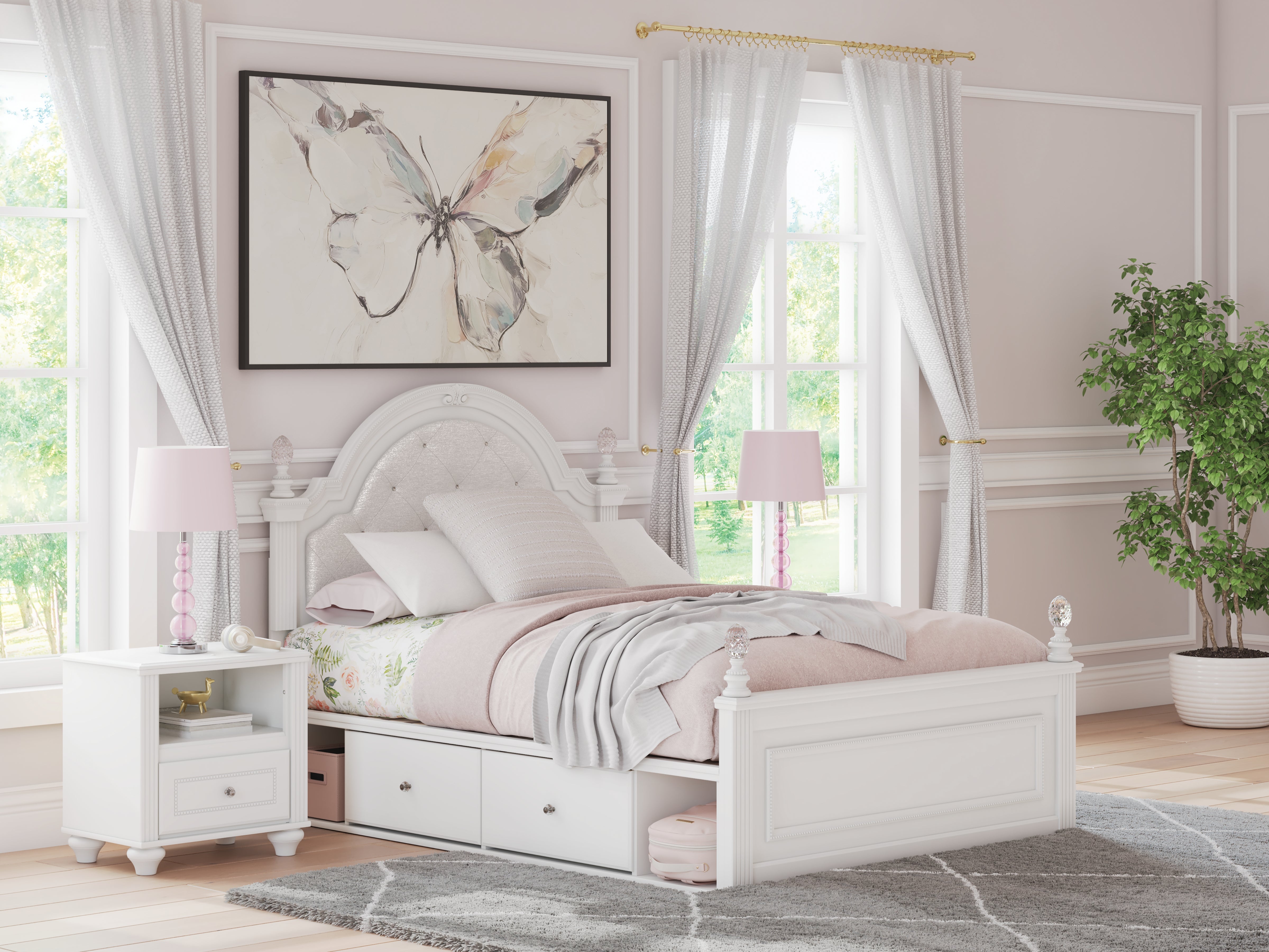 Luxury Living Gallery - Ashley Furniture - Kozlani Bedroom - Full Upholstered Panel Storage Bed / White - PCB1819B10