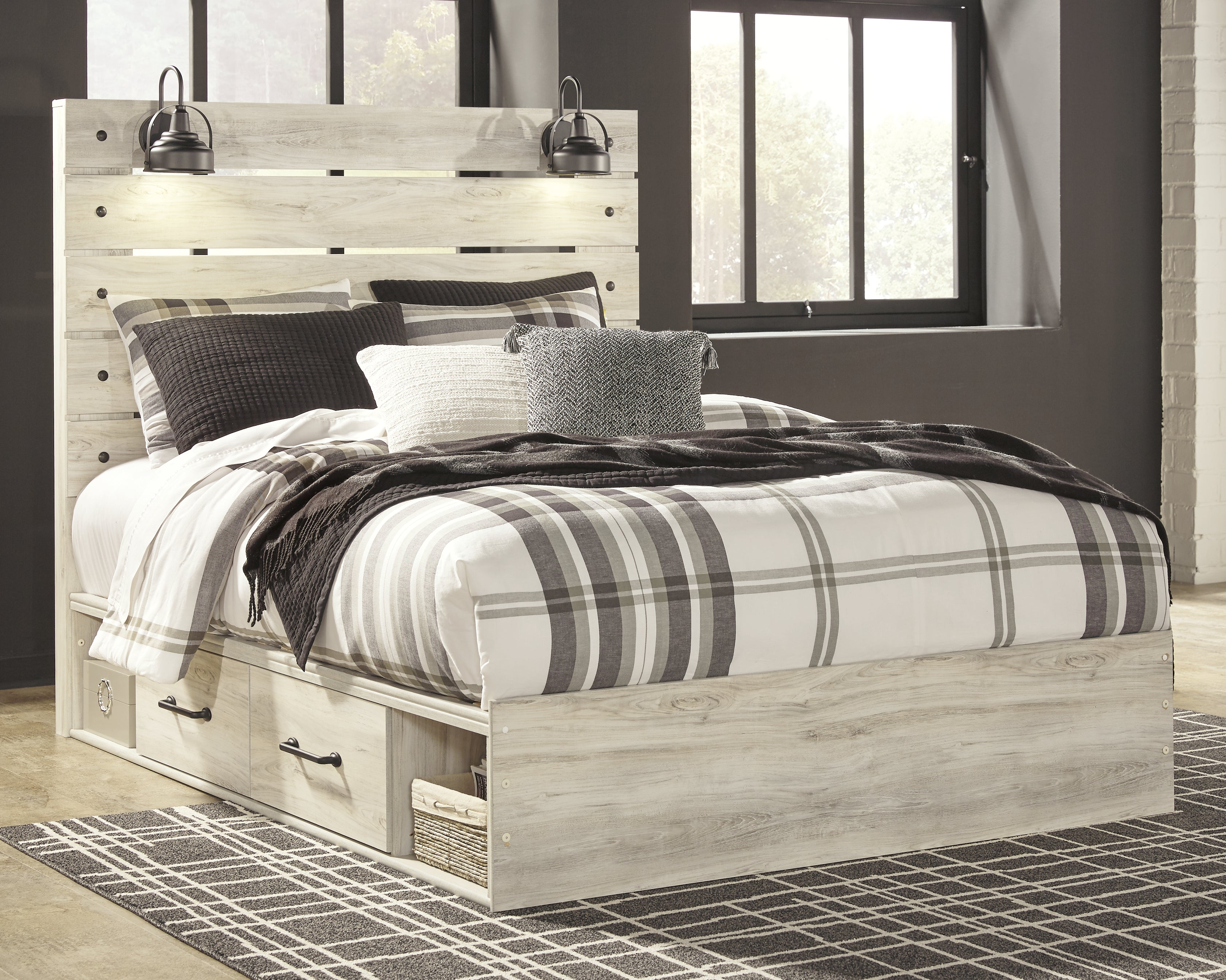 Luxury Living Gallery - Ashley Furniture - Cambeck Bedroom - Queen Panel Bed with 2 Storage Drawers / Whitewash - B192B17