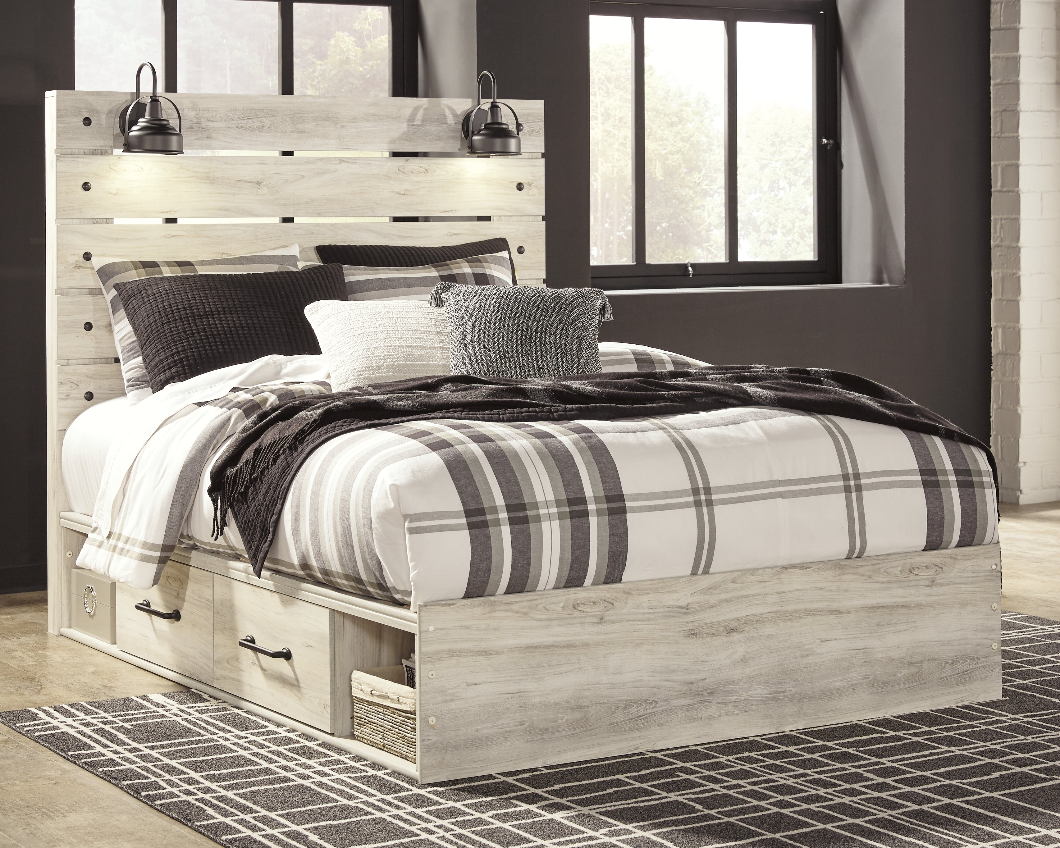 Luxury Living Gallery - Ashley Furniture - Cambeck Bedroom - Queen Panel Bed with 4 Storage Drawers / Whitewash - B192B24