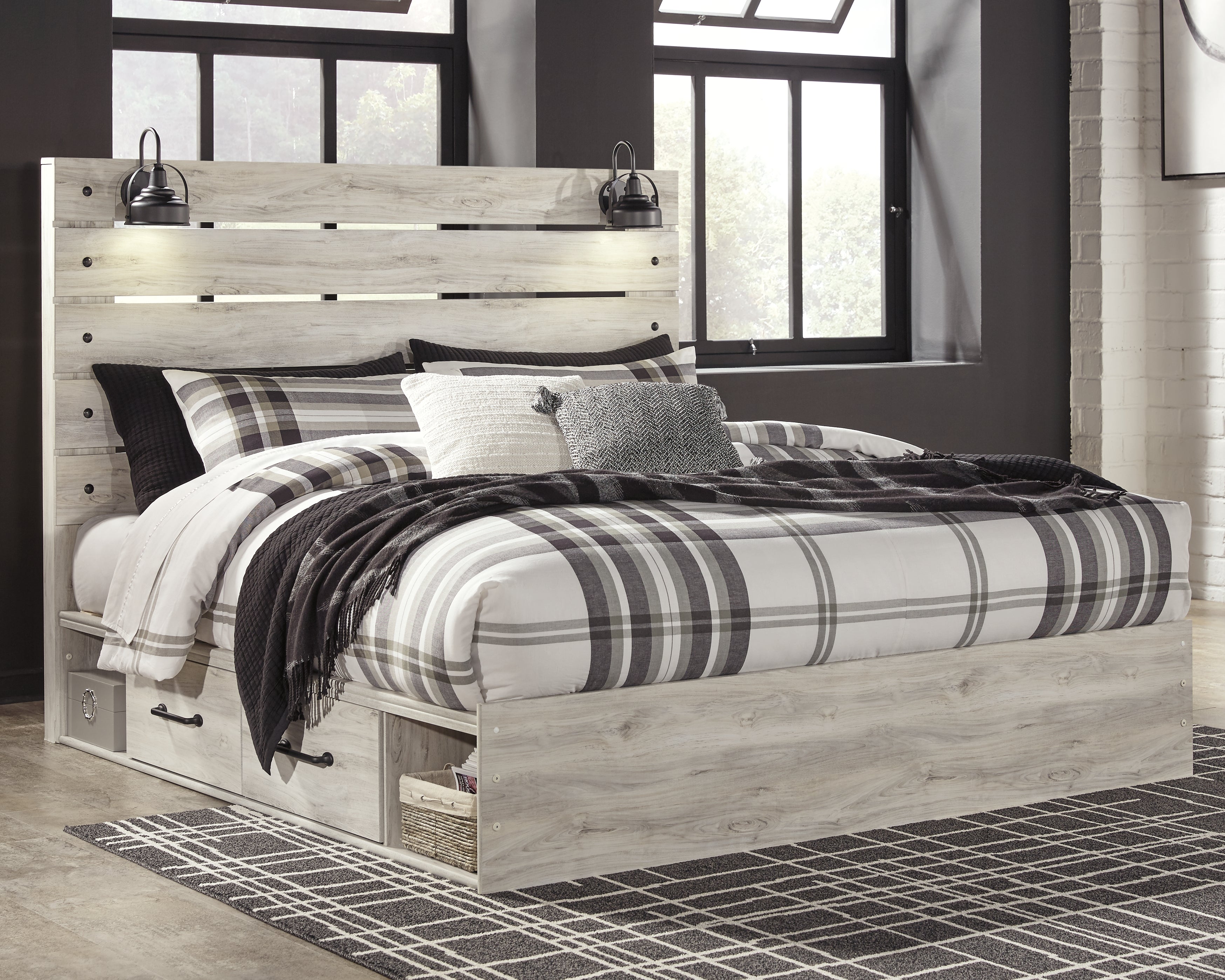Luxury Living Gallery - Ashley Furniture - Cambeck Bedroom - King Panel Bed with 2 Storage Drawers / Whitewash - B192B19