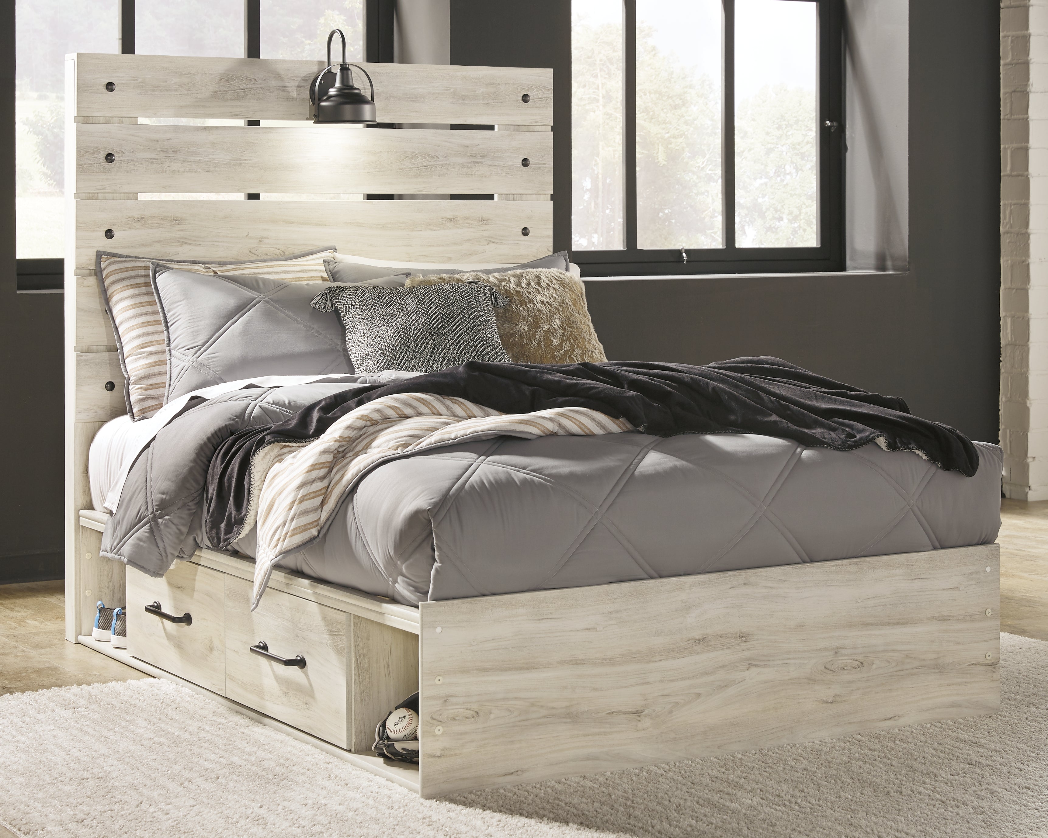 Luxury Living Gallery - Ashley Furniture - Cambeck Bedroom - Full Panel Bed with 4 Storage Drawers / Whitewash - B192B34