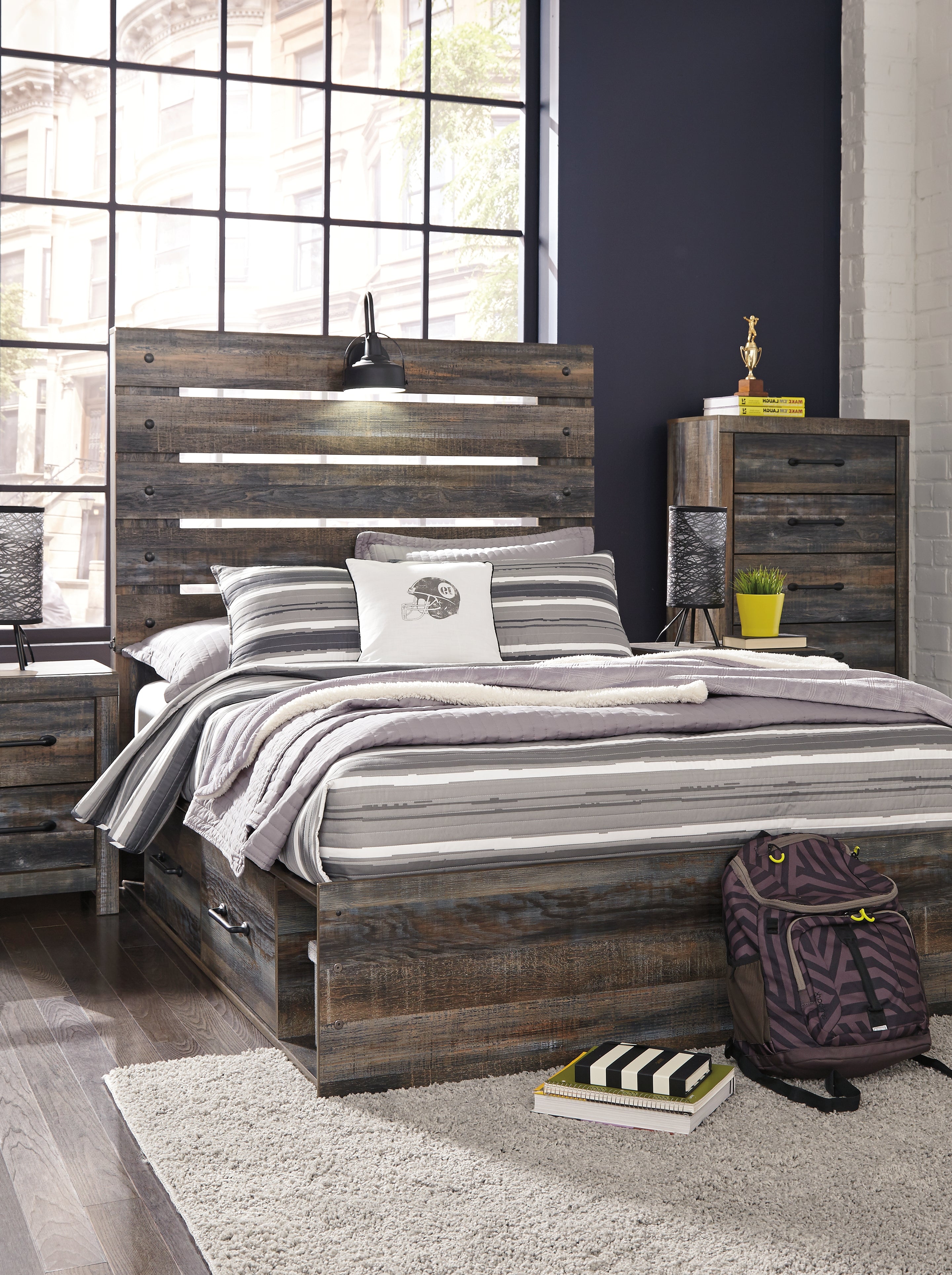 Luxury Living Gallery - Ashley Furniture - Drystan Bedroom - Full Panel Bed with 2 Storage Drawers / Multi - B211B9