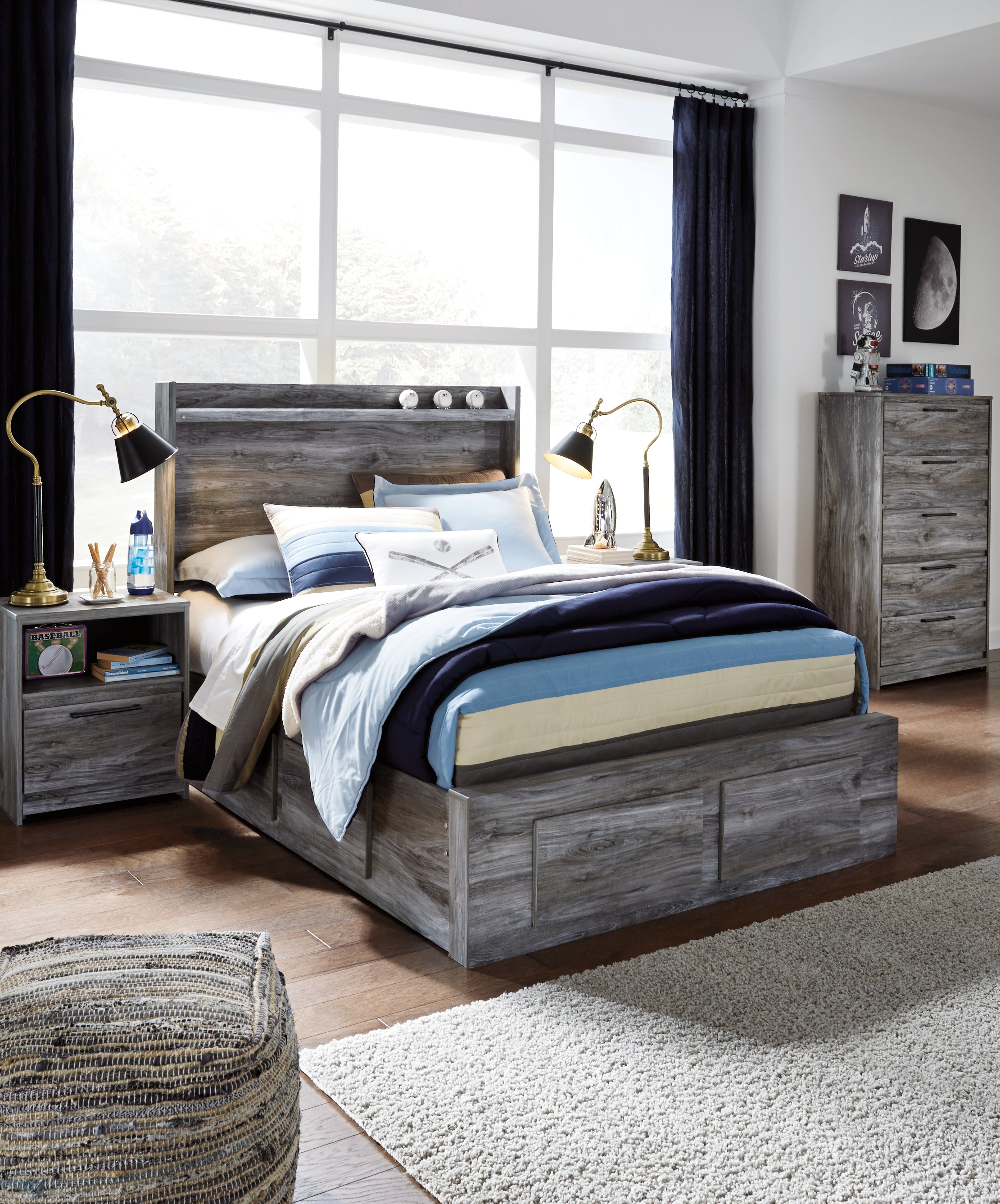 Luxury Living Gallery - Ashley Furniture - Baystorm Bedroom - Full Panel Bed with 4 Storage Drawers / Gray - B221B25