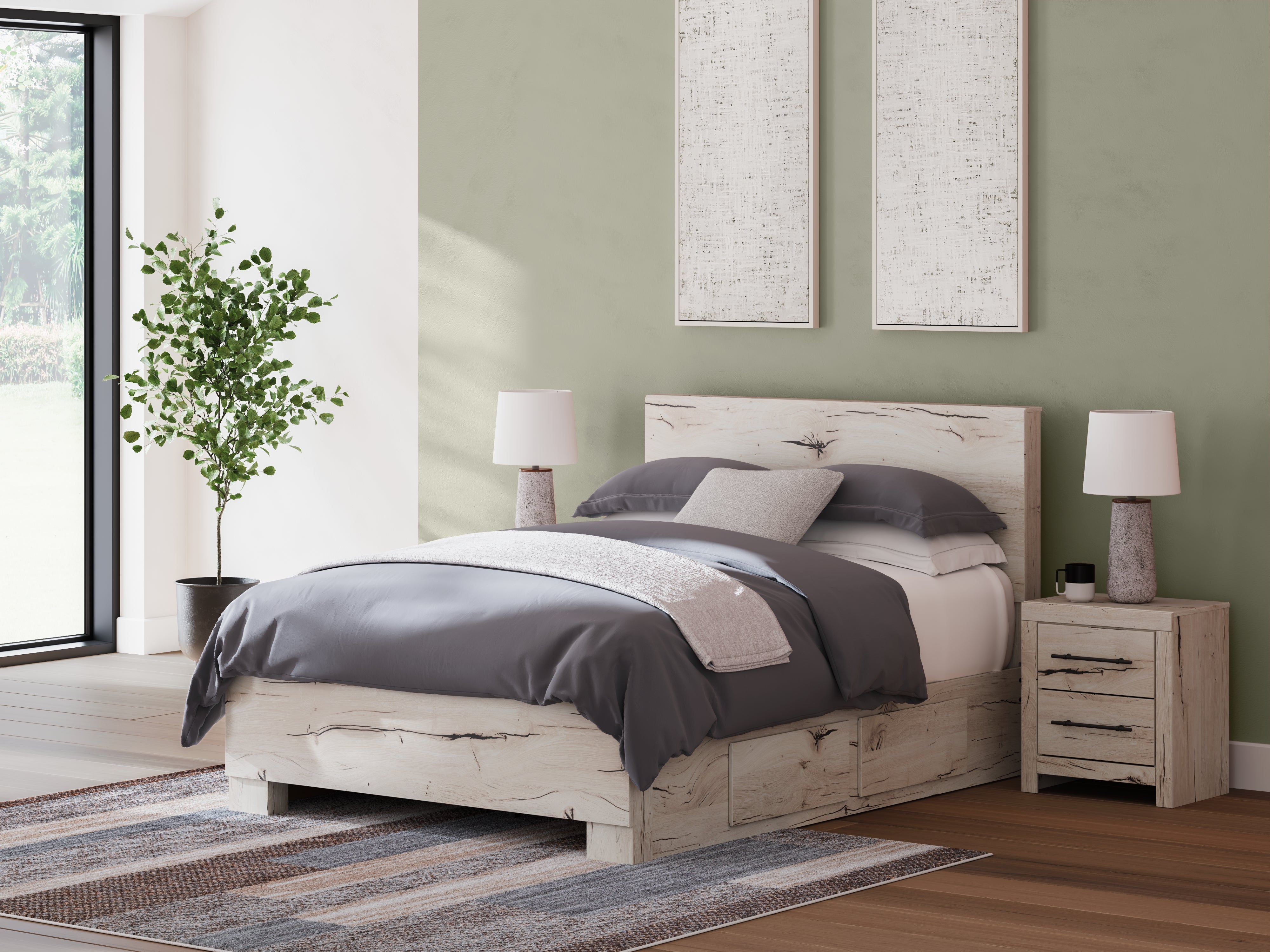 Luxury Living Gallery - Ashley Furniture - Lawroy Bedroom - Full Panel Bed with Storage / Light Natural - B2310B42
