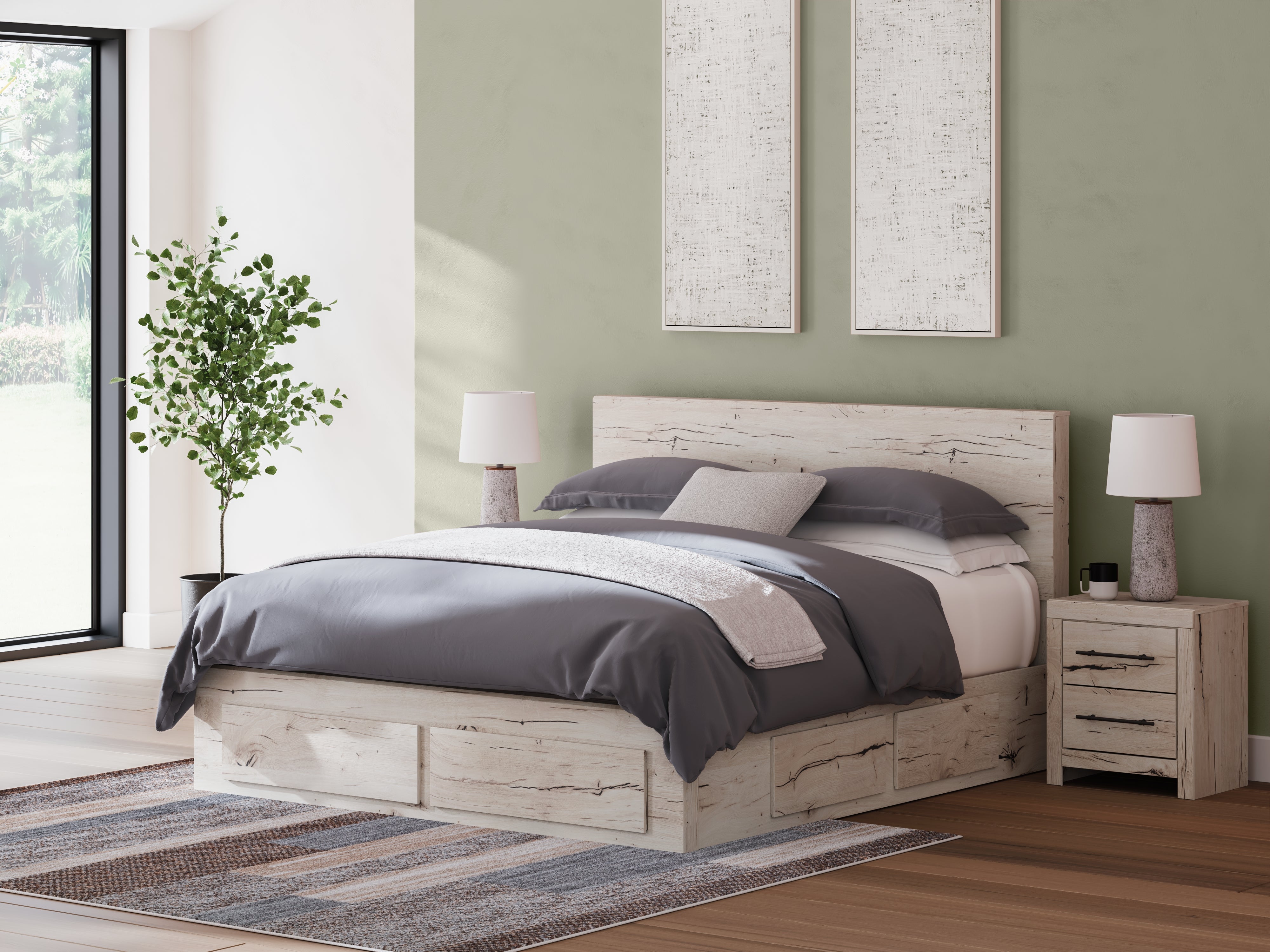 Luxury Living Gallery - Ashley Furniture - Lawroy Bedroom - King Panel Storage Bed / Light Natural - B2310B14