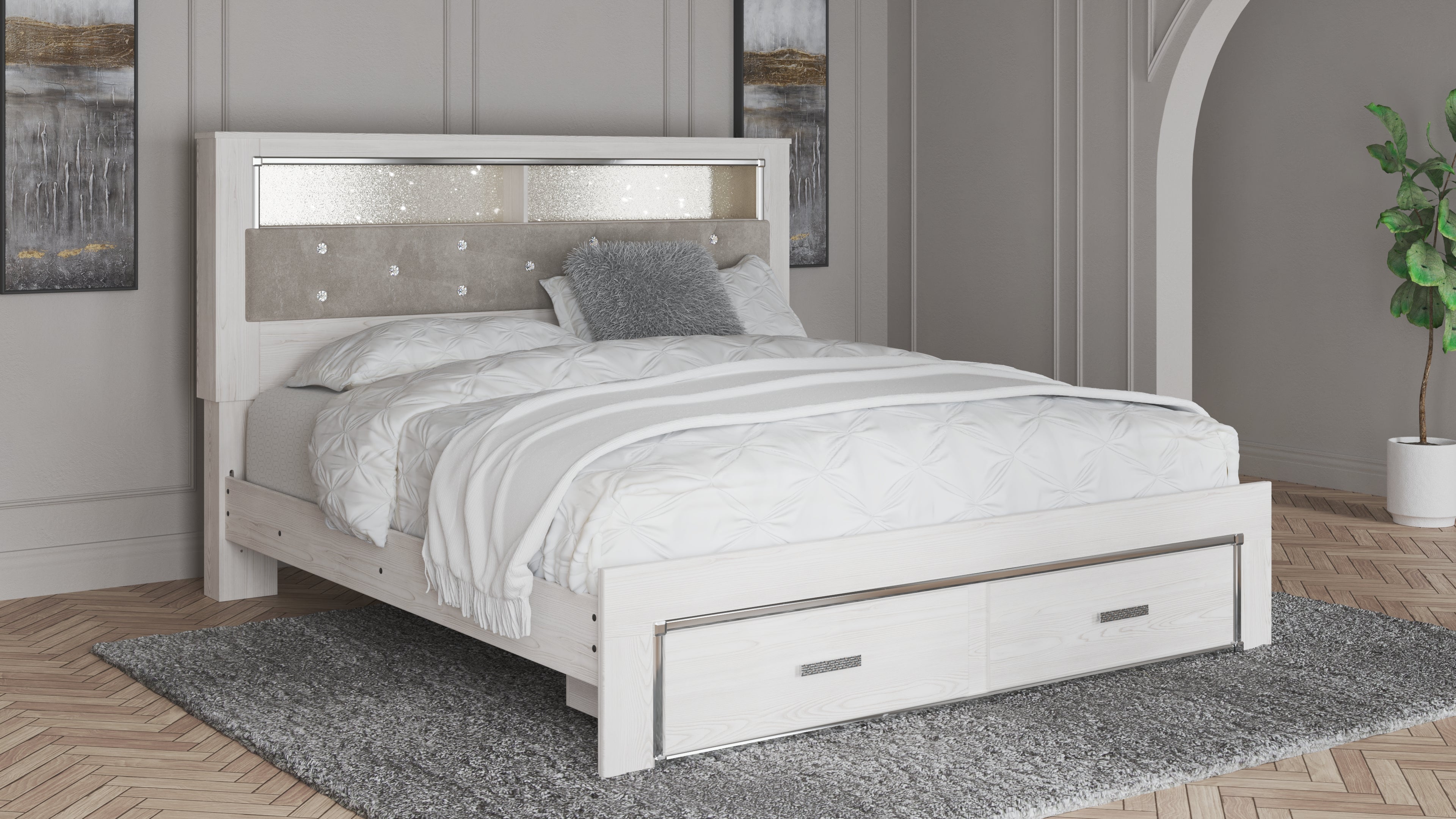 Luxury Living Gallery - Ashley Furniture - Altyra Bedroom - King Upholstered Bookcase Bed with Storage / White - B2640B30