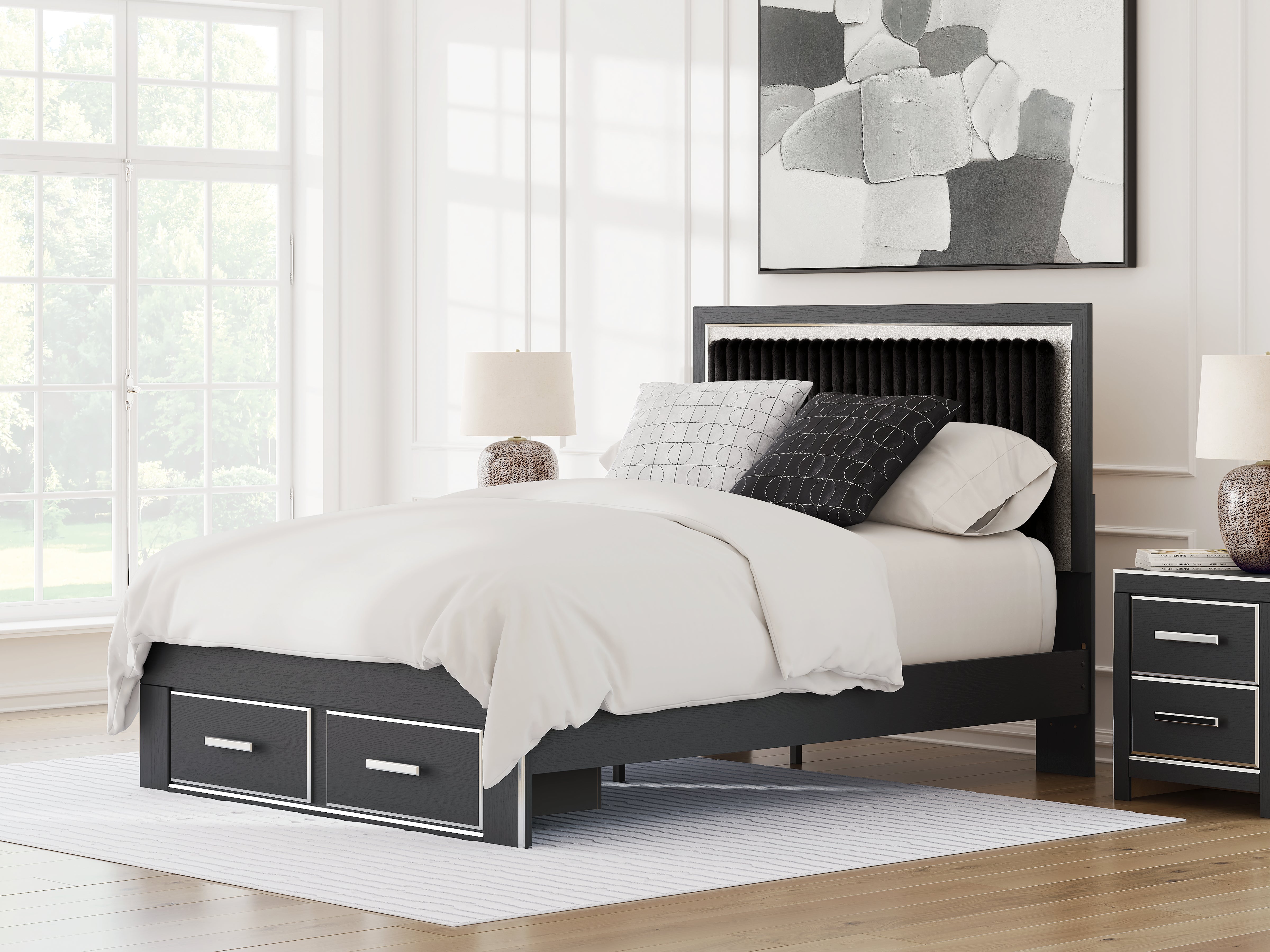 Luxury Living Gallery - Ashley Furniture - Zuraleus Bedroom - Queen Upholstered Panel Storage Bed / Black - PCB3380B4